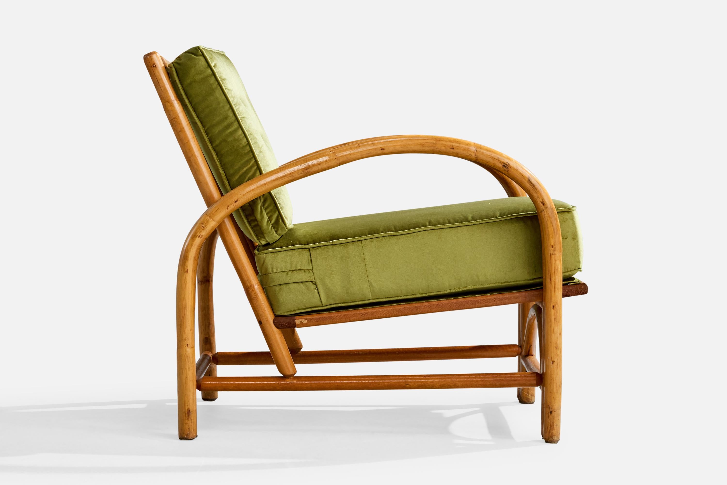 Amerikanischer Designer, Lounge Chairs, Bambus, Samt, USA, 1950er Jahre im Angebot 4