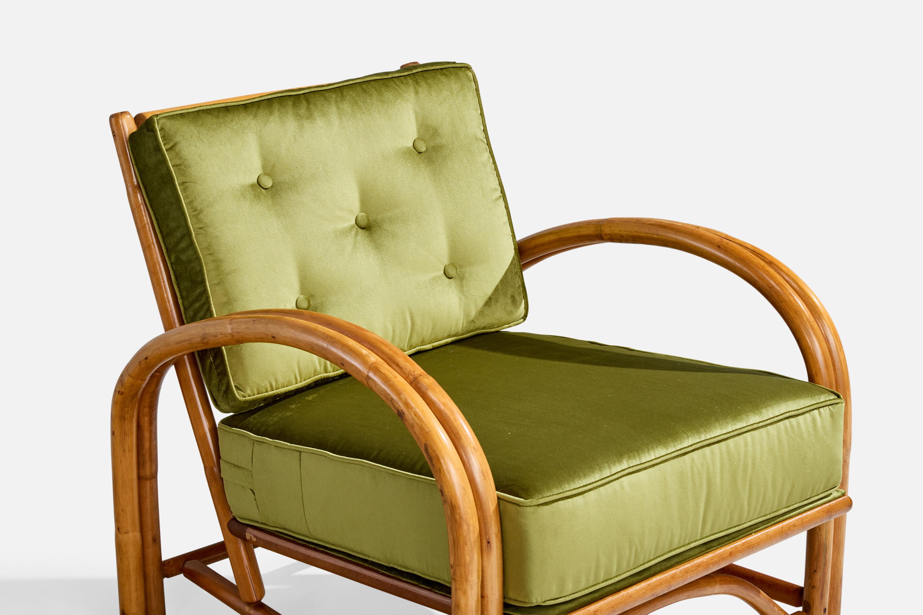 Amerikanischer Designer, Lounge Chairs, Bambus, Samt, USA, 1950er Jahre im Angebot 5