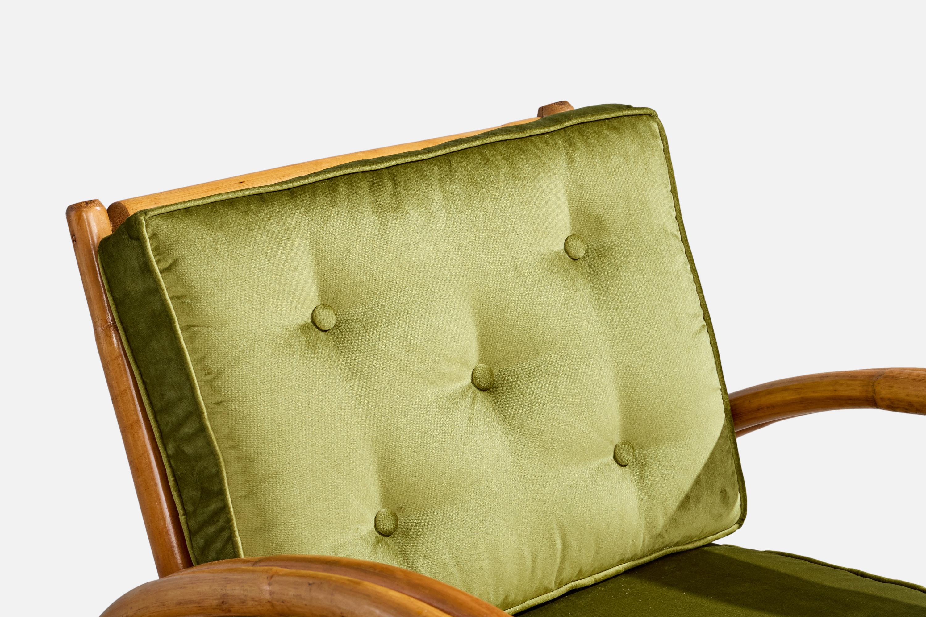 Amerikanischer Designer, Lounge Chairs, Bambus, Samt, USA, 1950er Jahre im Angebot 6