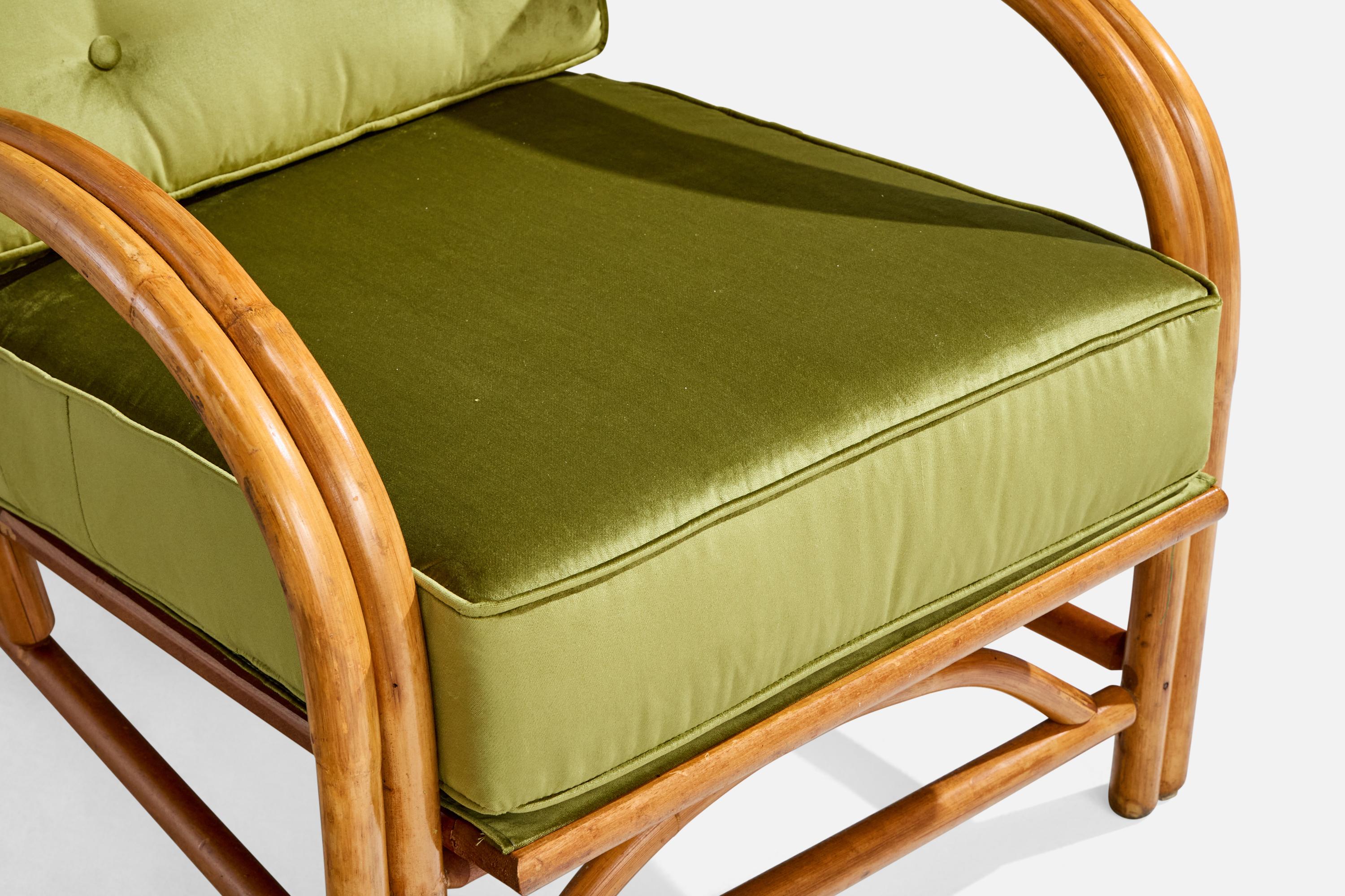 Amerikanischer Designer, Lounge Chairs, Bambus, Samt, USA, 1950er Jahre (Moderne der Mitte des Jahrhunderts) im Angebot