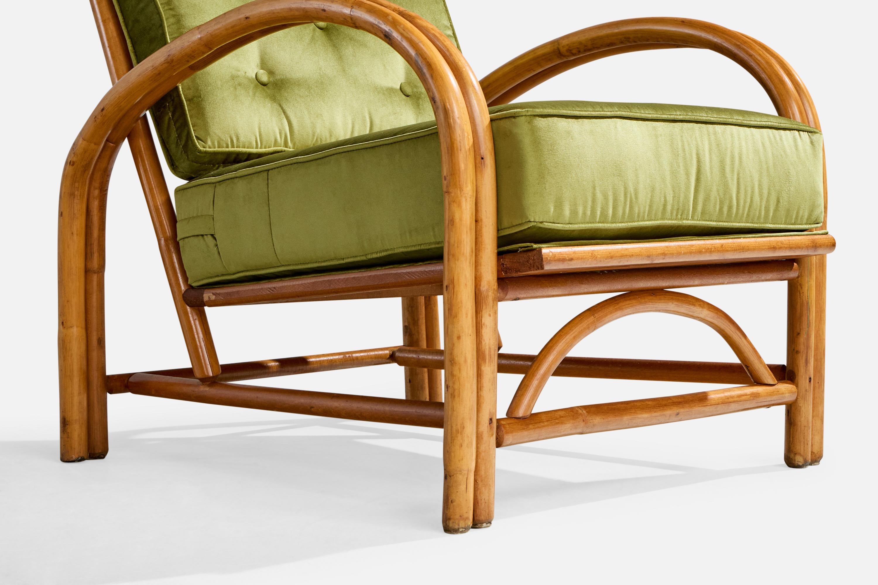 Amerikanischer Designer, Lounge Chairs, Bambus, Samt, USA, 1950er Jahre (amerikanisch) im Angebot