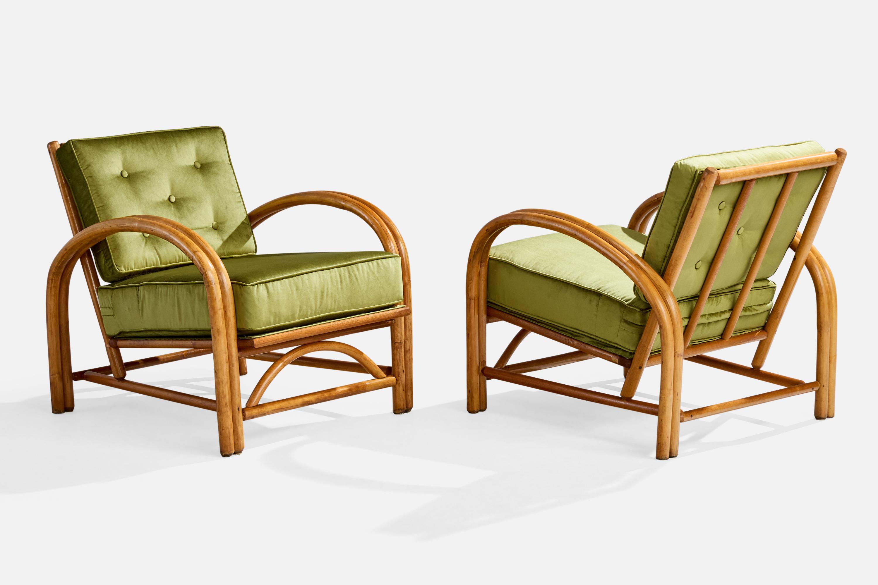 Amerikanischer Designer, Lounge Chairs, Bambus, Samt, USA, 1950er Jahre (Mitte des 20. Jahrhunderts) im Angebot
