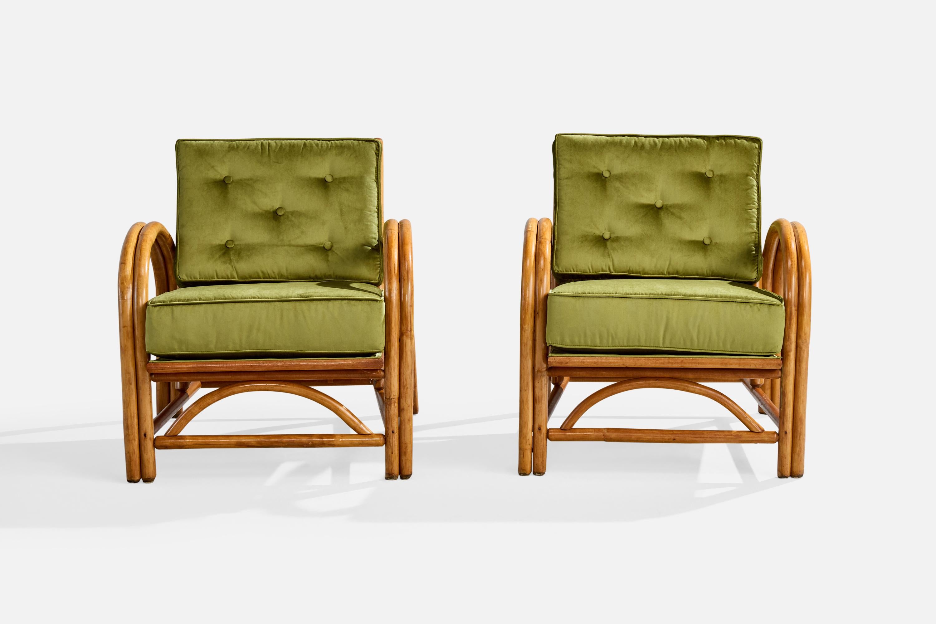 Amerikanischer Designer, Lounge Chairs, Bambus, Samt, USA, 1950er Jahre im Angebot 1
