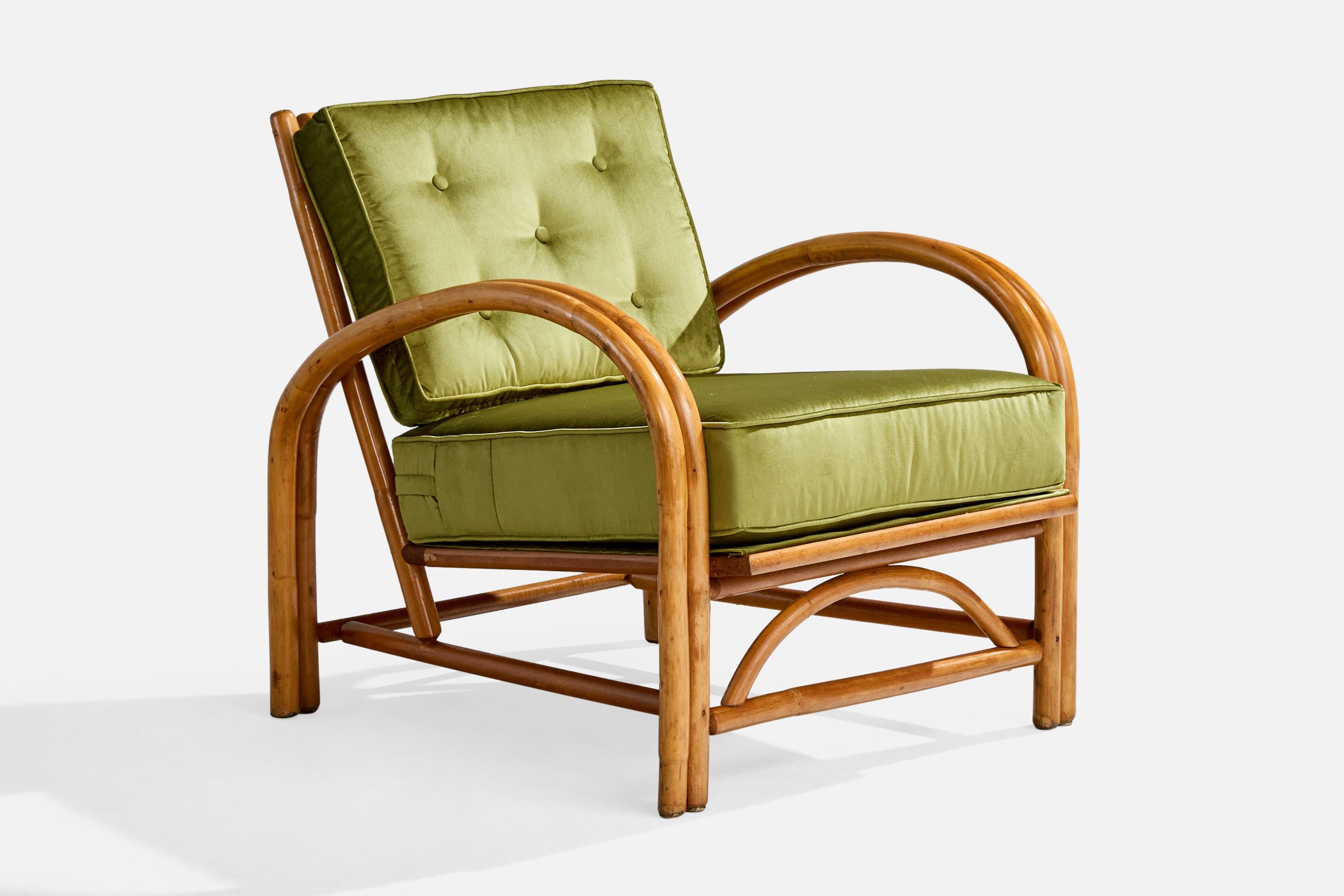 Amerikanischer Designer, Lounge Chairs, Bambus, Samt, USA, 1950er Jahre im Angebot 2