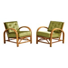 Amerikanischer Designer, Lounge Chairs, Bambus, Samt, USA, 1950er Jahre