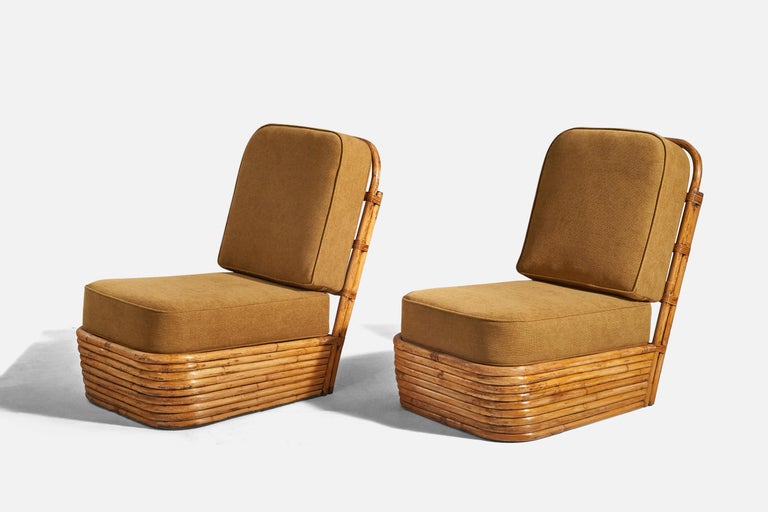 Mid-Century Modern American Designer, Lounge Chairs, Bamboo, Yellow Fabric, USA, 1960s For Sale
