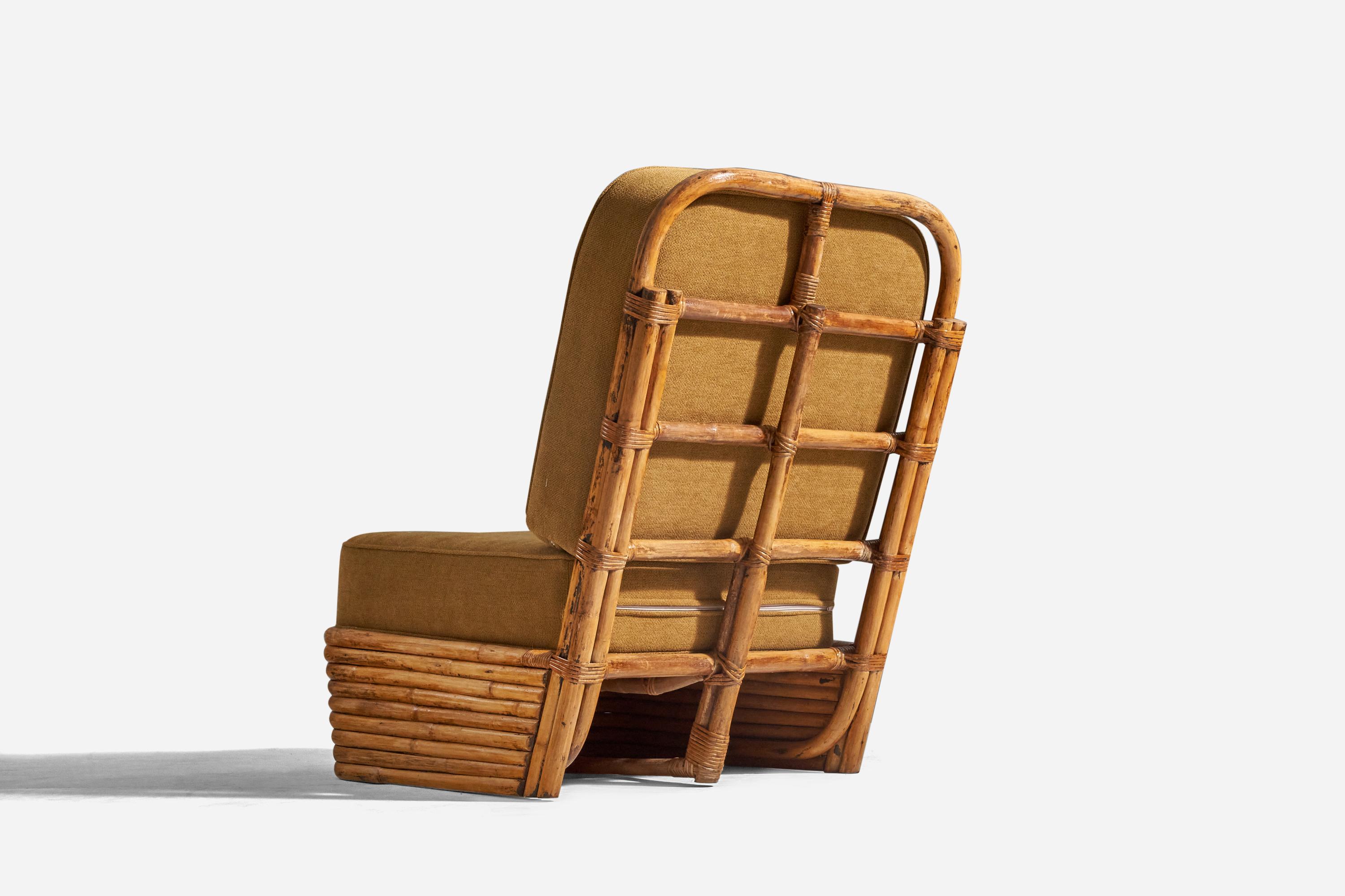 Mid-20th Century American Designer, Lounge Chairs, Bamboo, Yellow Fabric, USA, 1960s