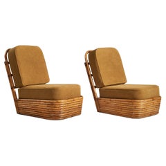 Vintage American Designer, Lounge Chairs, Bamboo, Yellow Fabric, USA, 1960s