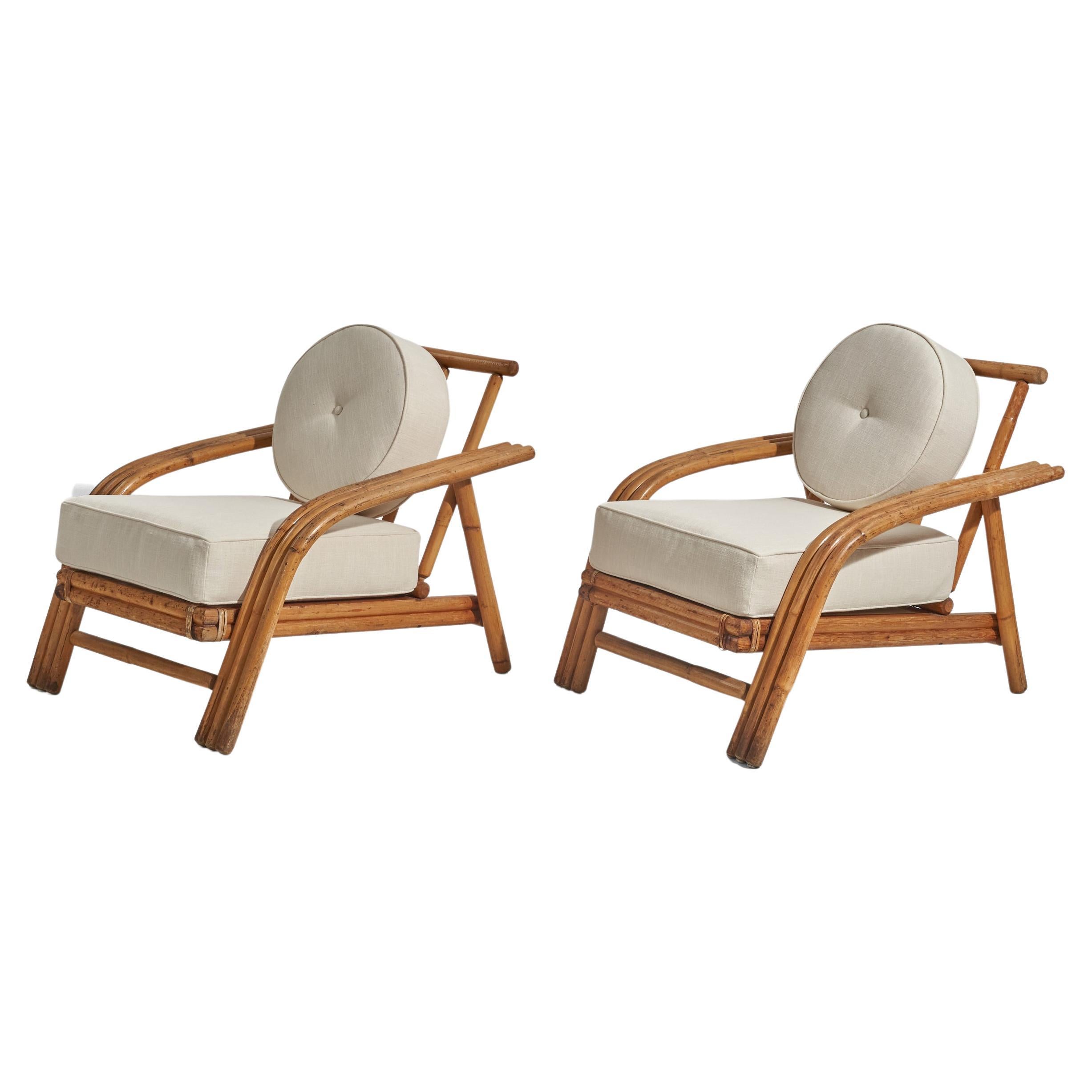 American Designer, Lounge Chairs, Fabric, Bamboo, United States, 1950s