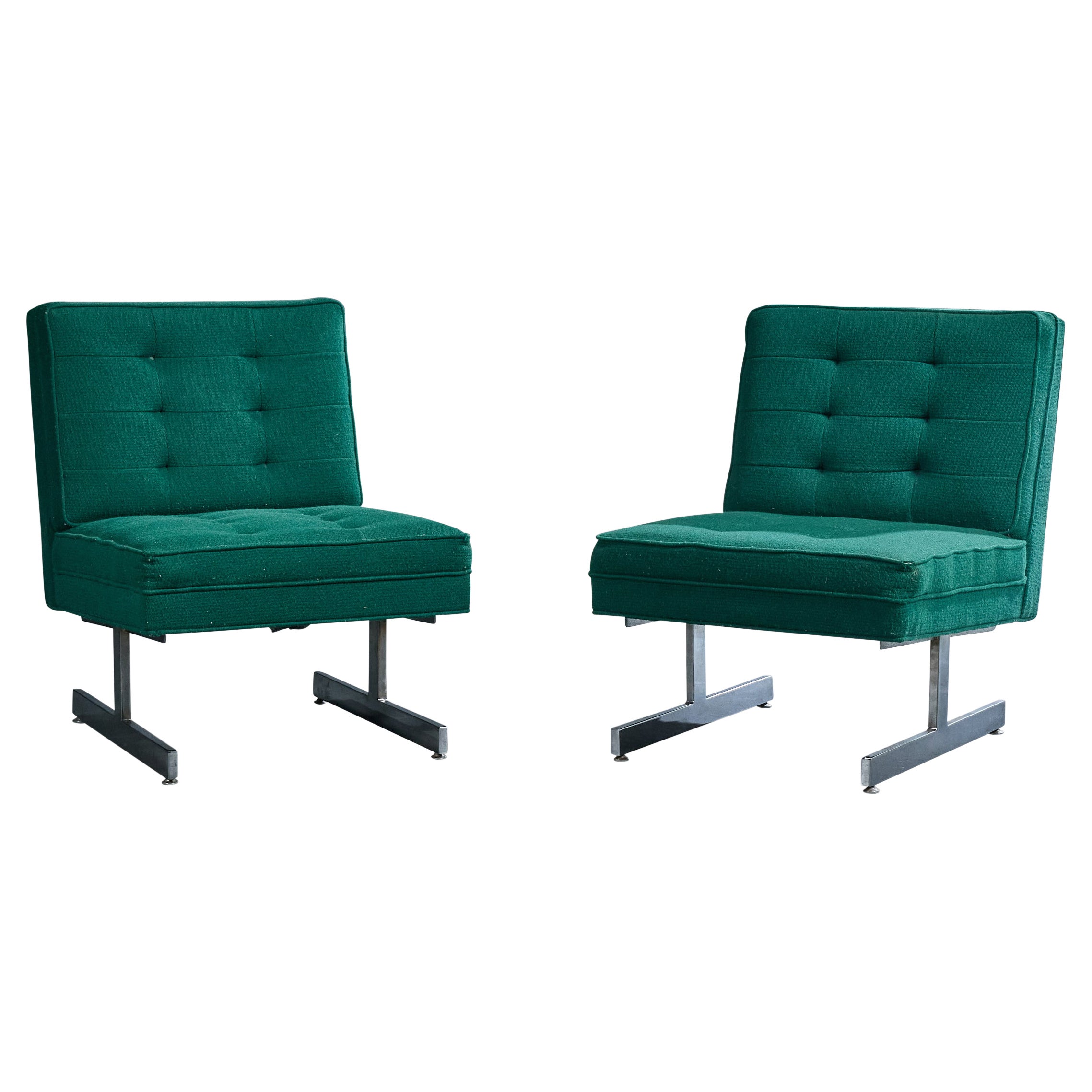 American Designer, Lounge Chairs, Fabric, Chrome, USA, 1970s For Sale