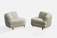 American Designer, Lounge Chairs, Fabric, Wood, USA, 1950s