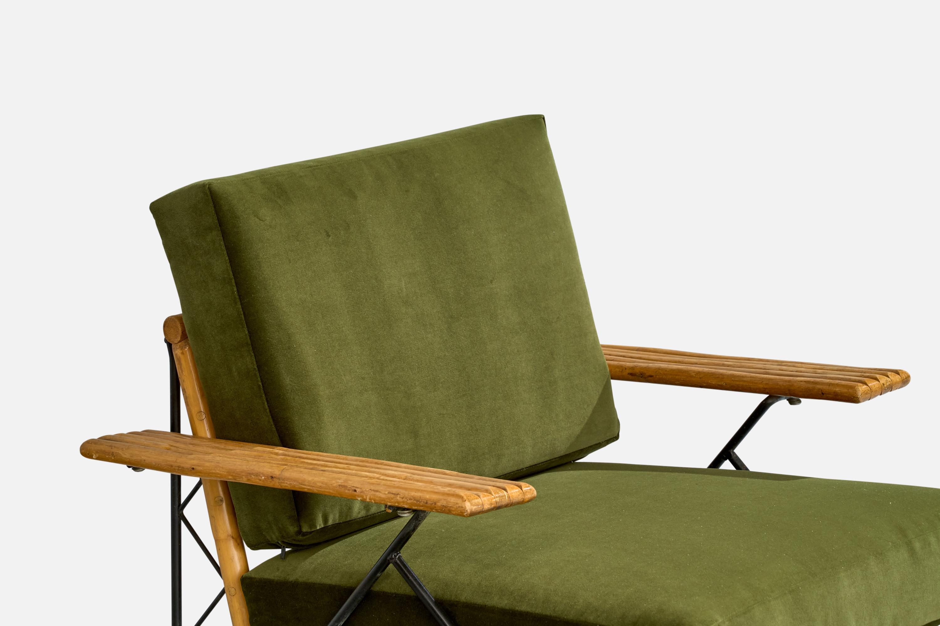 American Designer, Lounge Chairs, Iron, Bamboo, Velvet, USA, 1950s 5