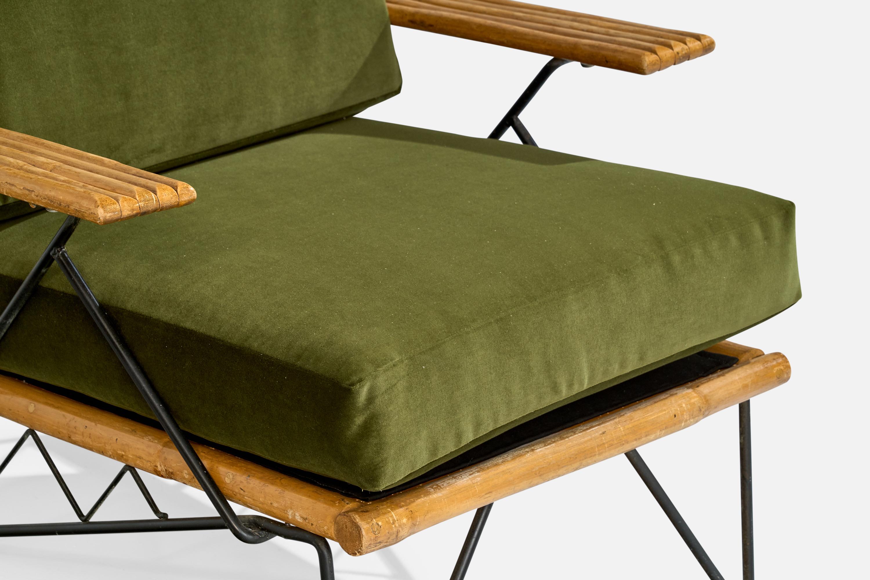 American Designer, Lounge Chairs, Iron, Bamboo, Velvet, USA, 1950s 7