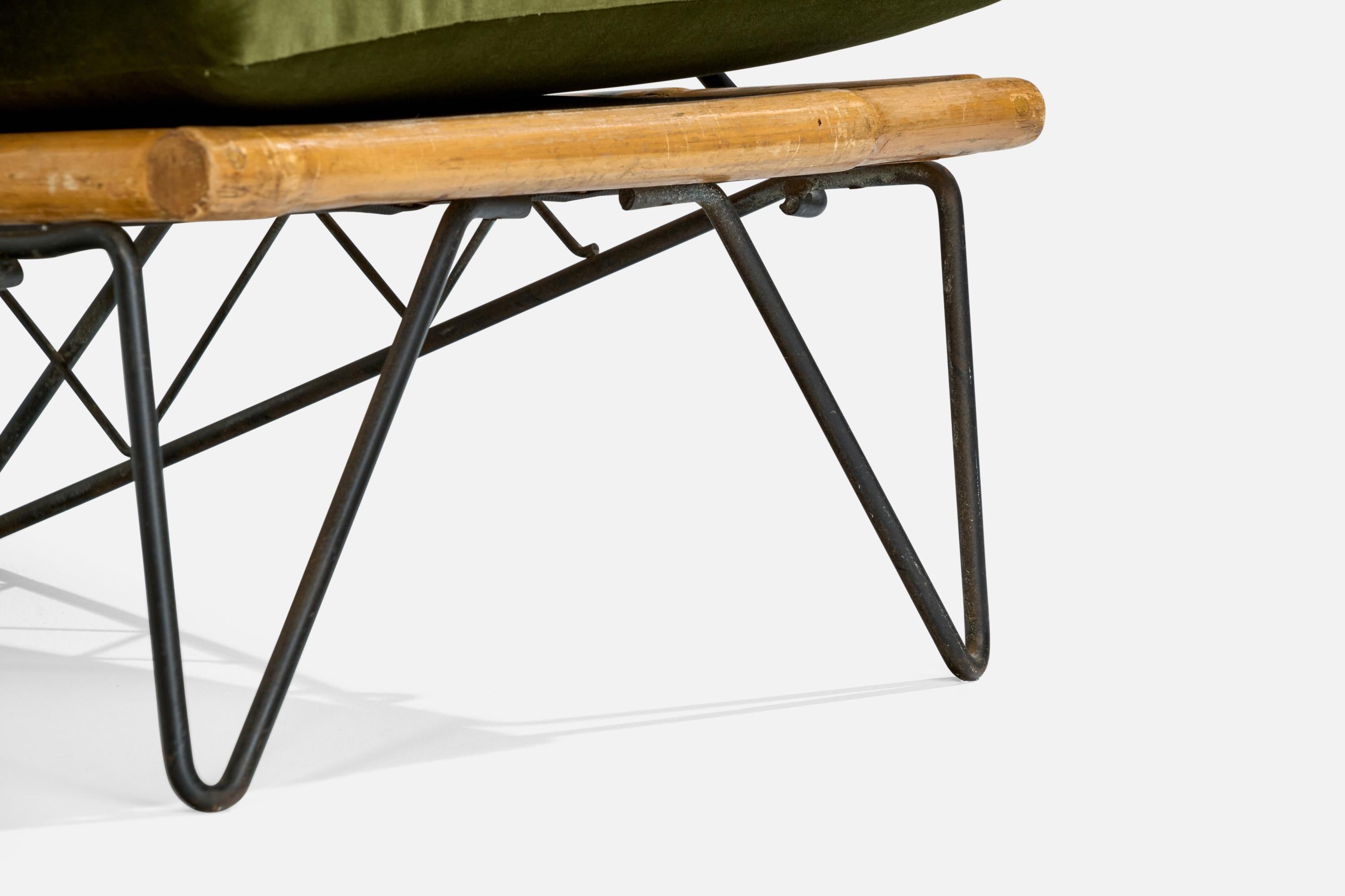 American Designer, Lounge Chairs, Iron, Bamboo, Velvet, USA, 1950s In Good Condition In High Point, NC