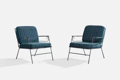 American Designer, Lounge Chairs, Iron, Fabric, USA, 1950s