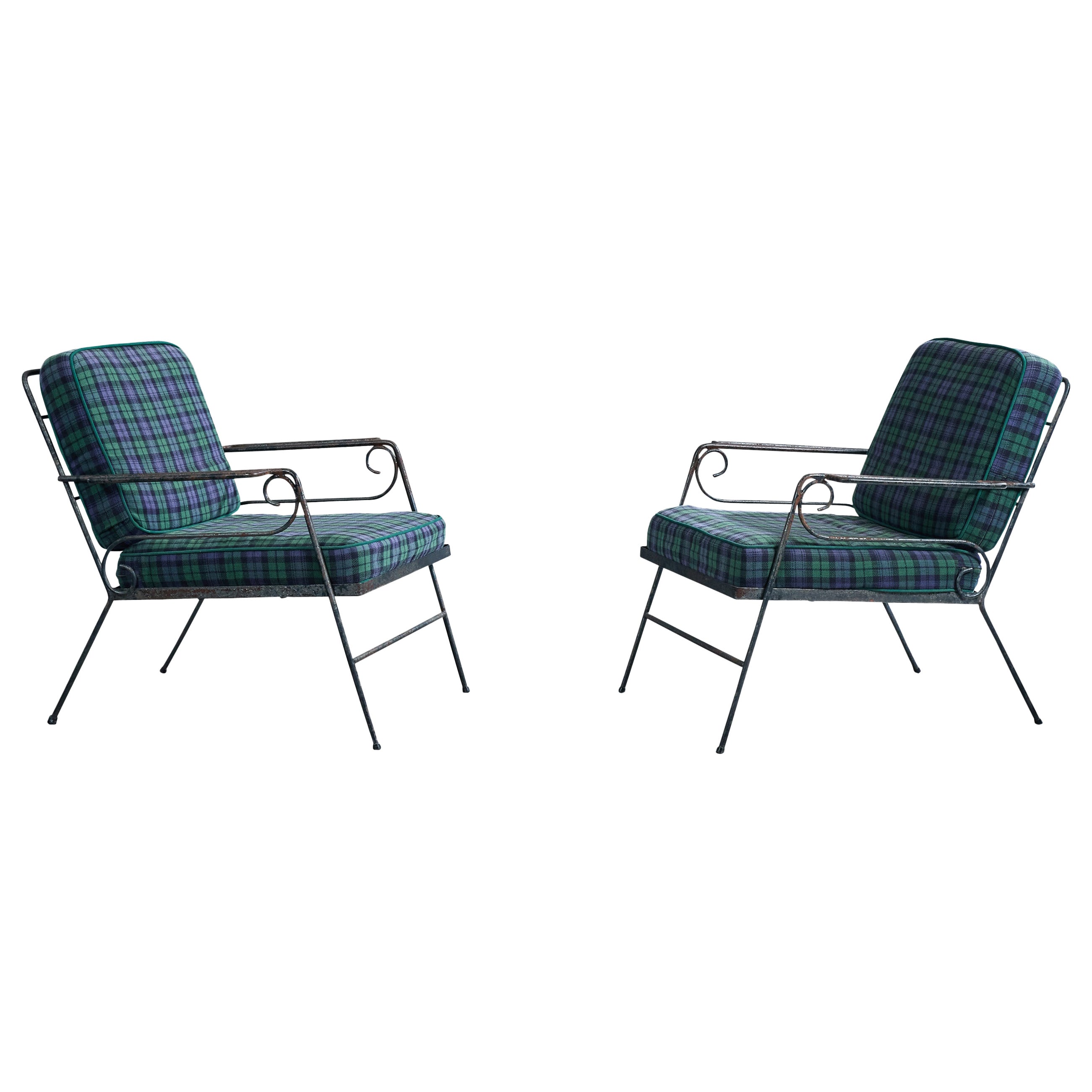 American Designer, Lounge Chairs, Iron, Fabric, USA, 1950s For Sale