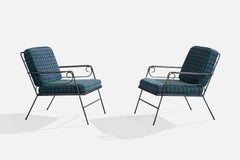 American Designer, Lounge Chairs, Iron, Fabric, USA, 1950s