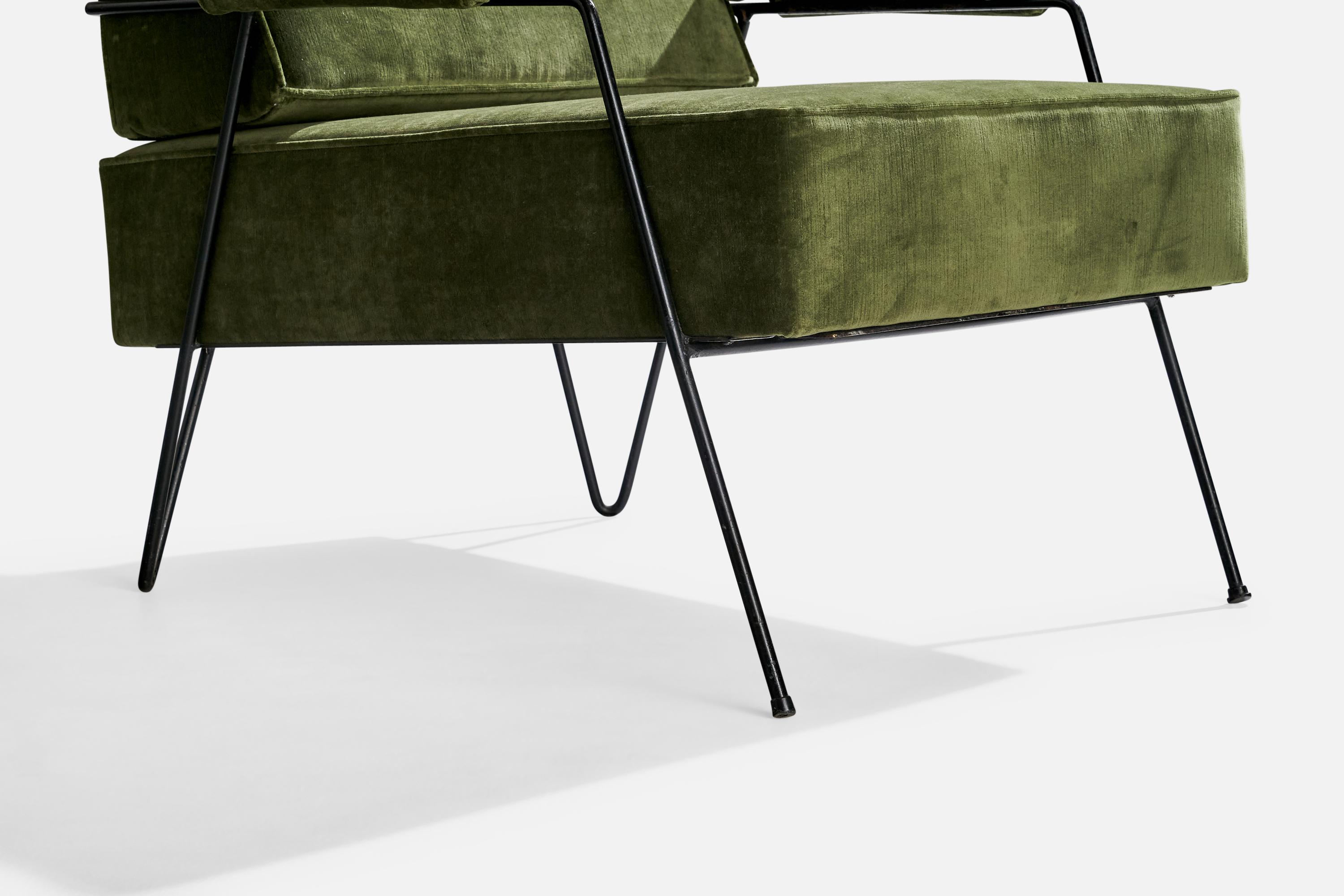 American Designer, Lounge Chairs, Iron, Velvet, USA, 1950s For Sale 5
