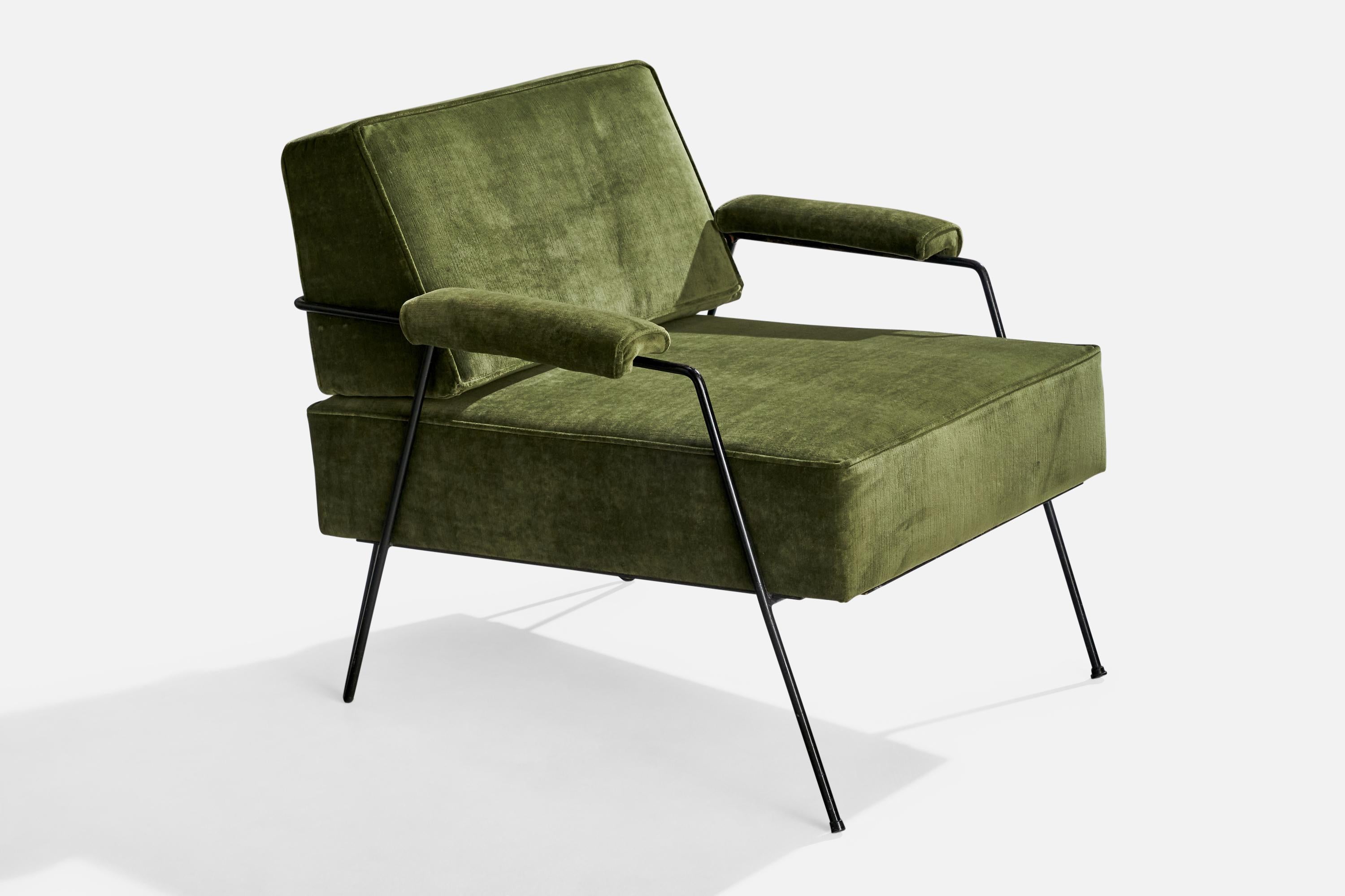 Mid-Century Modern American Designer, Lounge Chairs, Iron, Velvet, USA, 1950s For Sale