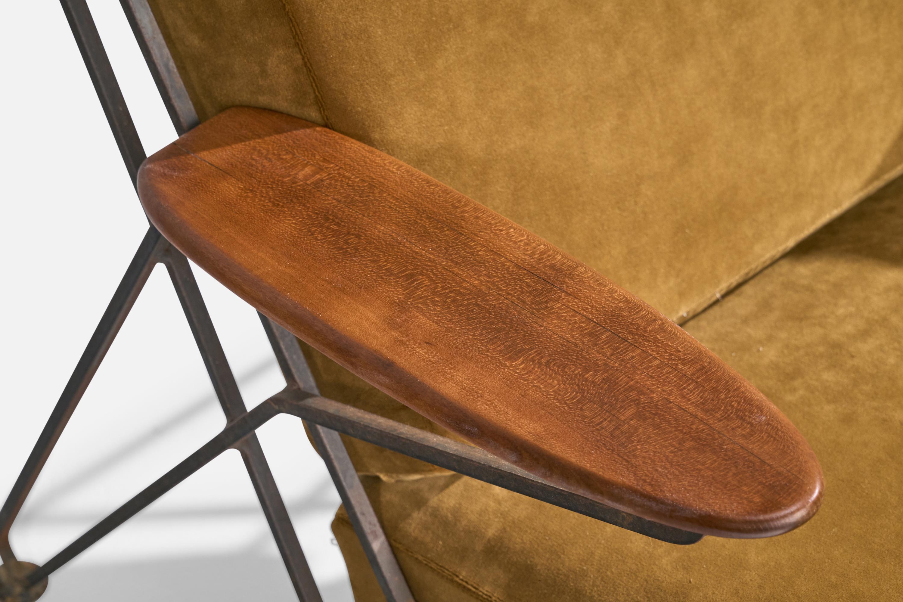 American Designer, Lounge Chairs, Iron, Wood, Velvet, USA, 1950s For Sale 6