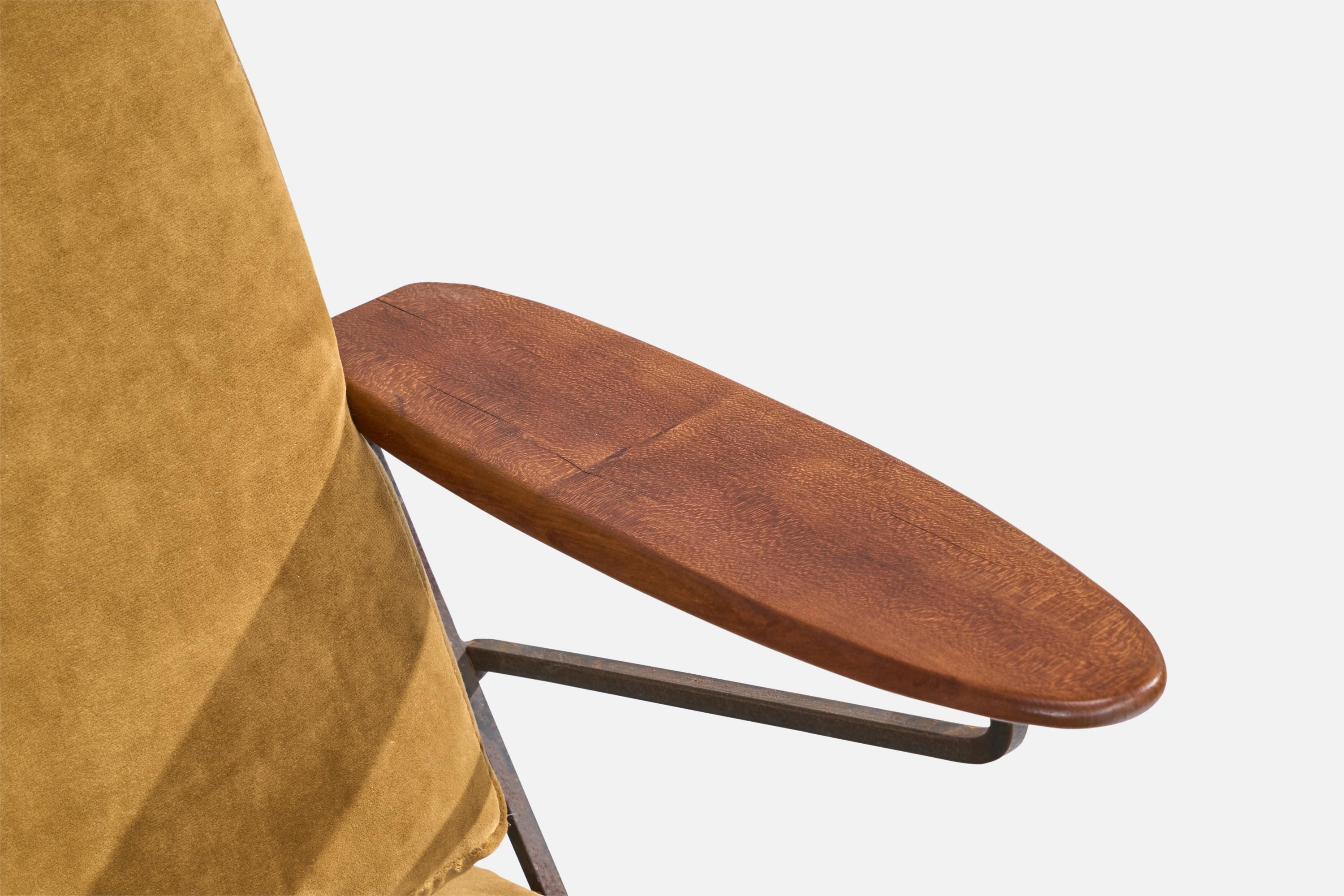American Designer, Lounge Chairs, Iron, Wood, Velvet, USA, 1950s For Sale 10