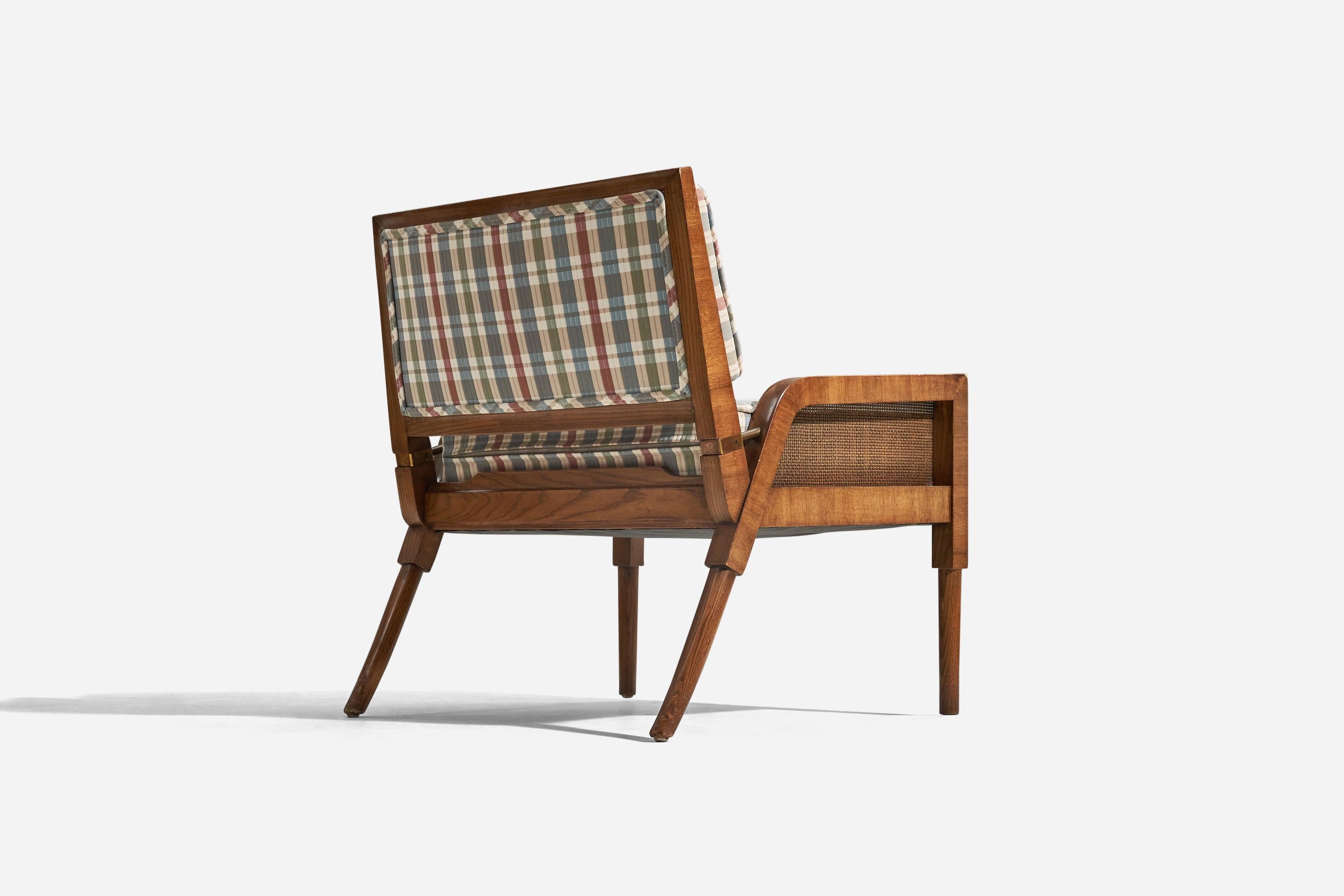 Mid-20th Century American Designer, Lounge Chairs, Oak, Fabric, Cane, United States, 1950s For Sale