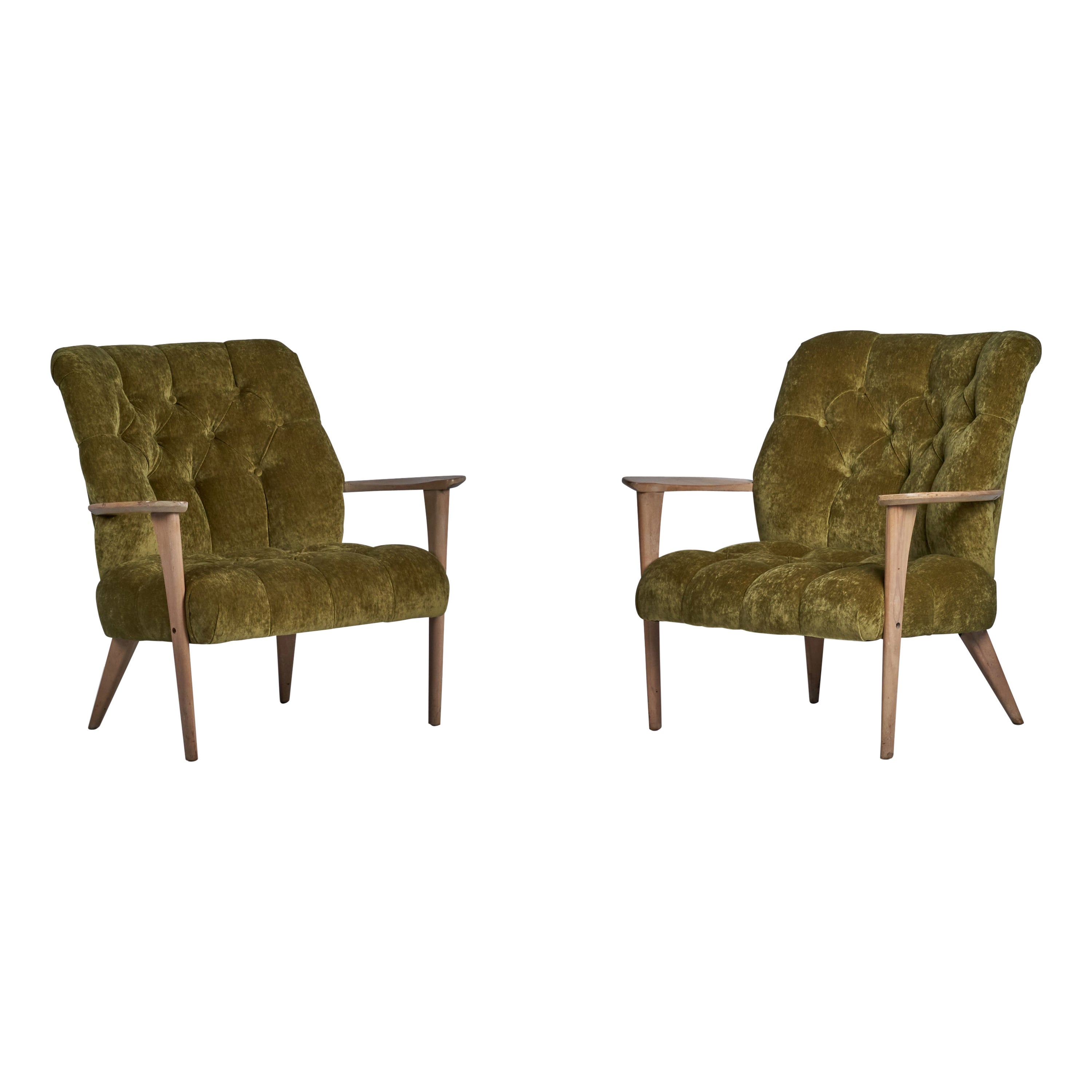 Diseñador americano, Sillas de salón, Roble, Tela, EE.UU., Década de 1940