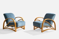 Amerikanische Designerin, Loungesessel, Eiche, Mohair, USA, 1950er Jahre