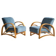 Amerikanische Designerin, Loungesessel, Eiche, Mohair, USA, 1950er Jahre
