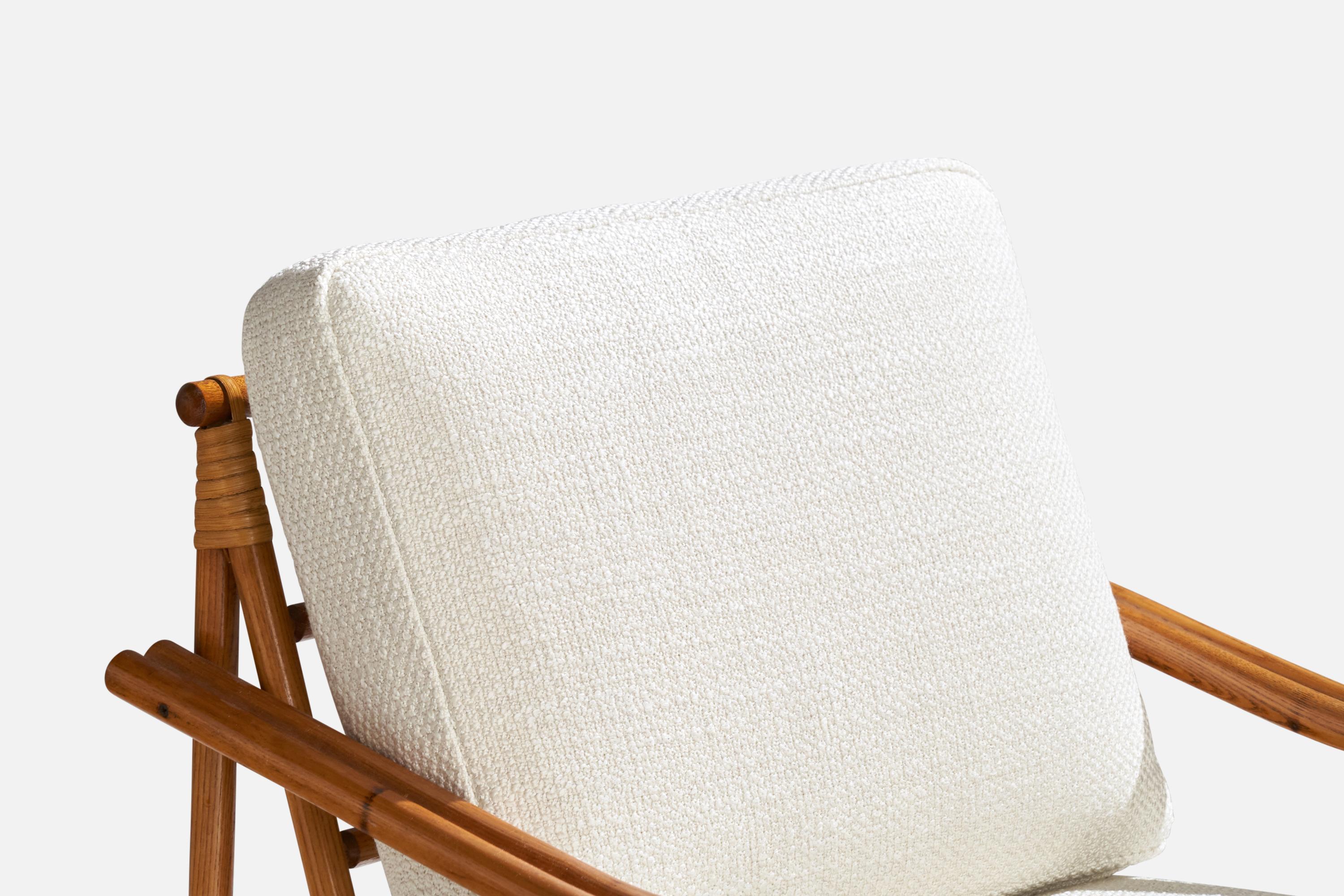 American Designer, Lounge Chairs, Oak, Rattan, Fabric, USA, 1950s For Sale 6