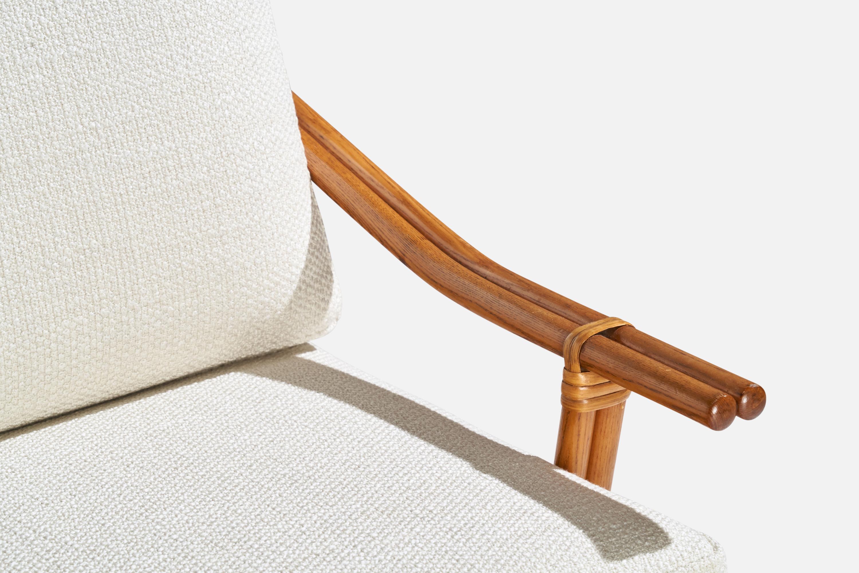 American Designer, Lounge Chairs, Oak, Rattan, Fabric, USA, 1950s For Sale 7