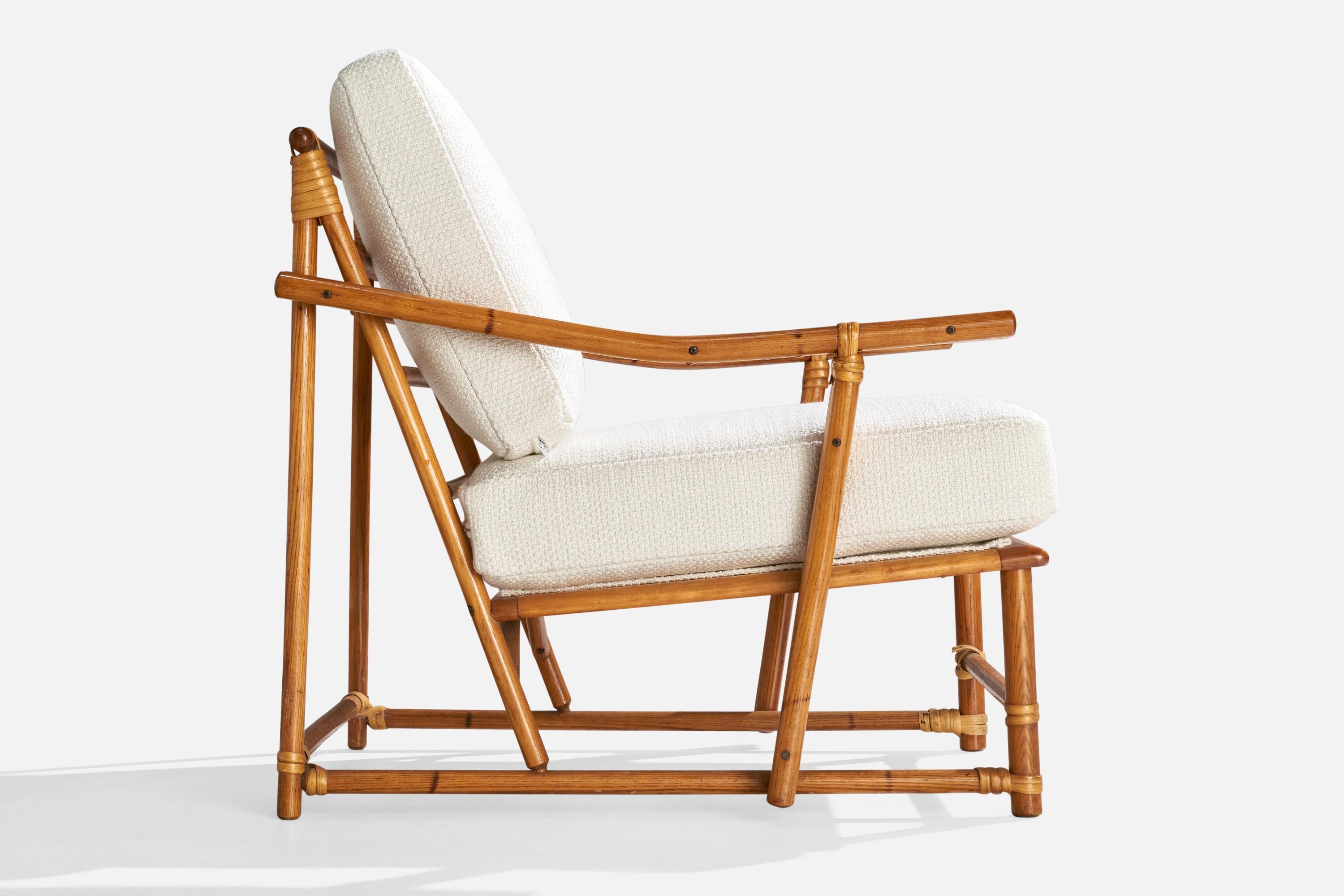 American Designer, Lounge Chairs, Oak, Rattan, Fabric, USA, 1950s For Sale 3