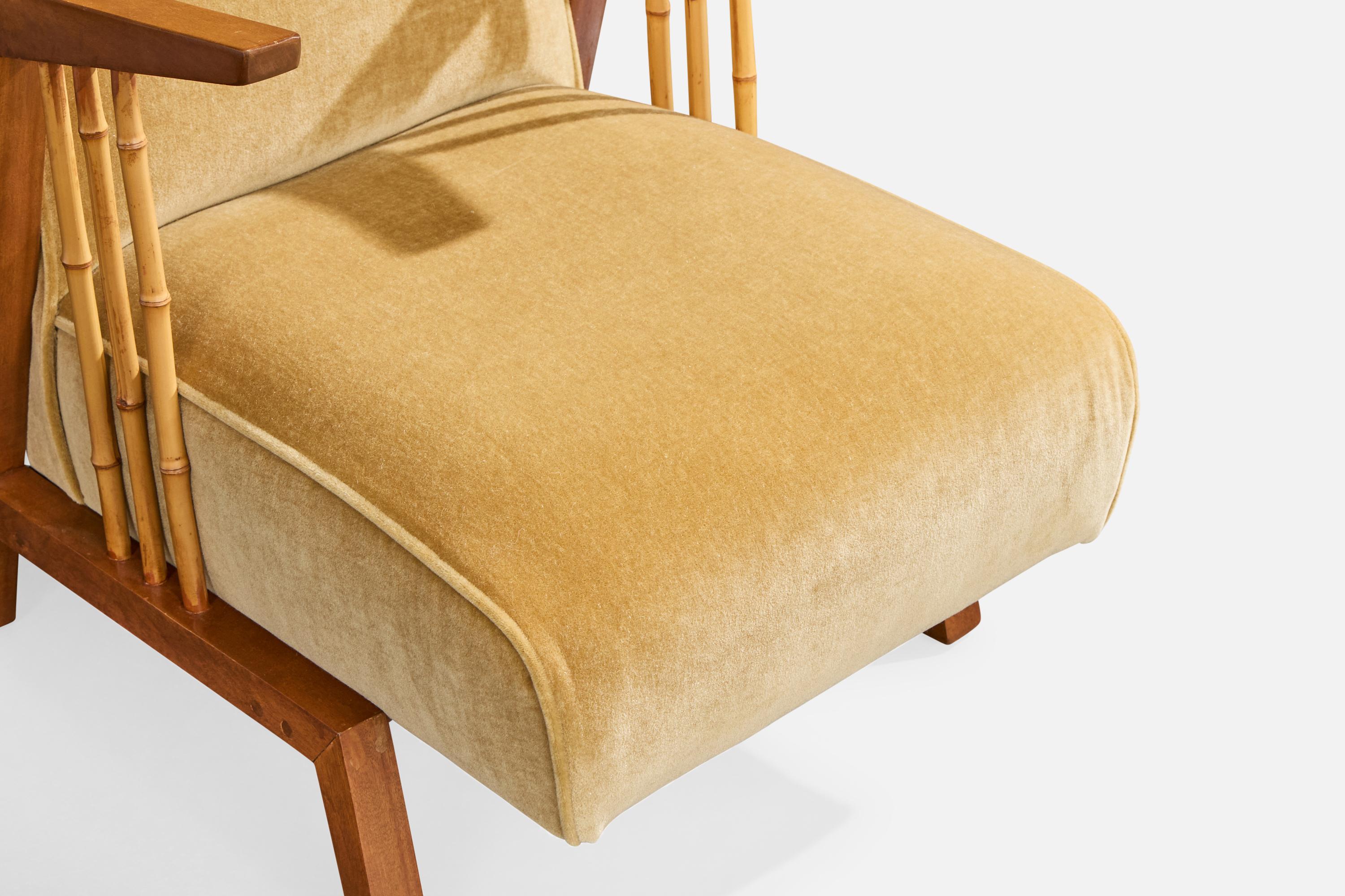 Diseñador americano, Sillas de salón, Madera, Bambú, Terciopelo, EE.UU., Años 50 en venta 4