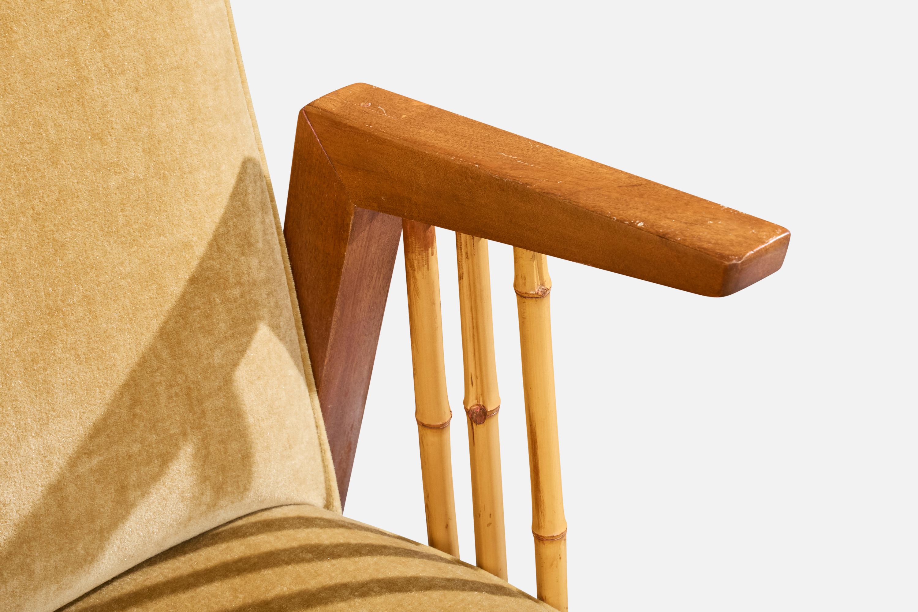 Diseñador americano, Sillas de salón, Madera, Bambú, Terciopelo, EE.UU., Años 50 en venta 5