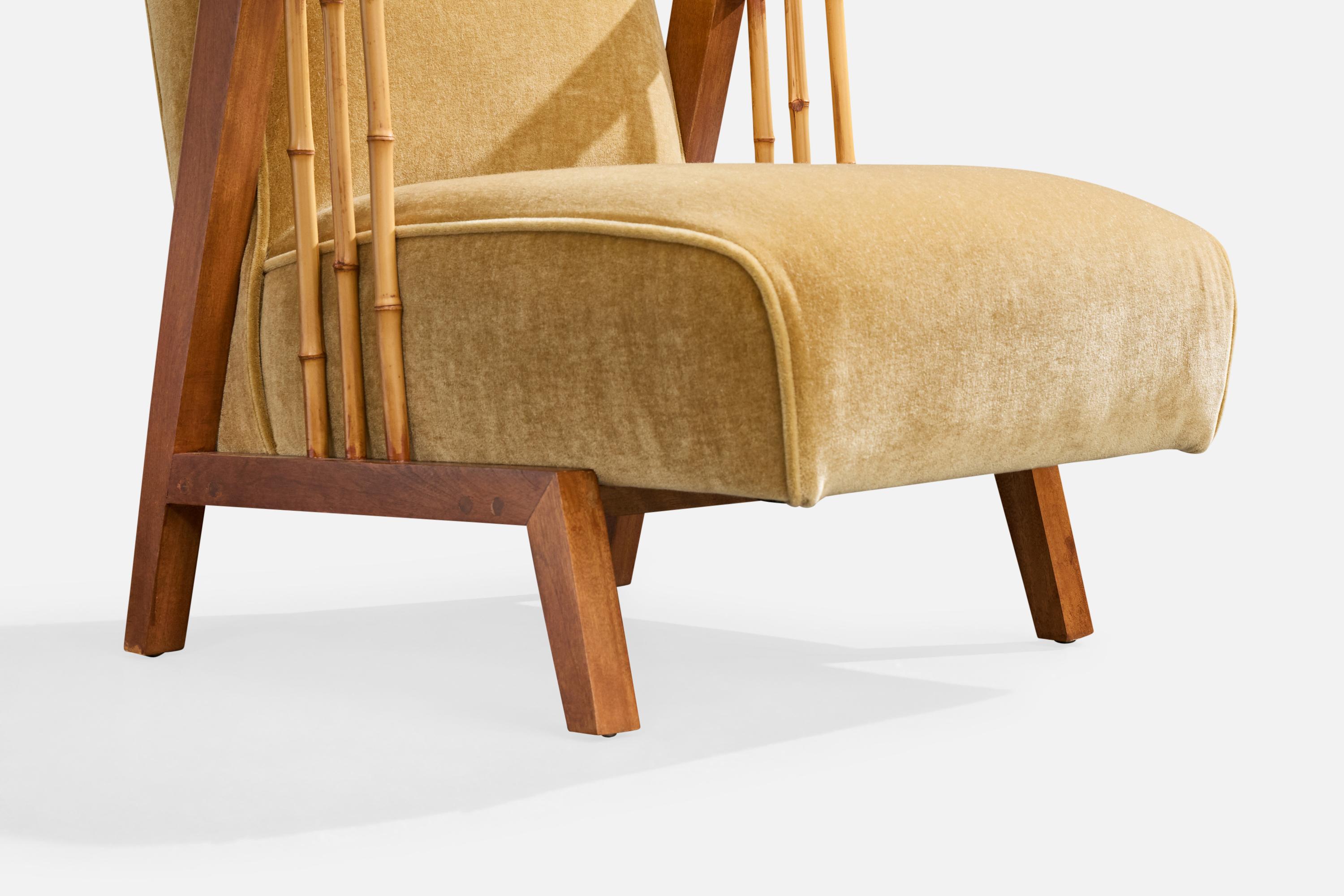 Diseñador americano, Sillas de salón, Madera, Bambú, Terciopelo, EE.UU., Años 50 en venta 6