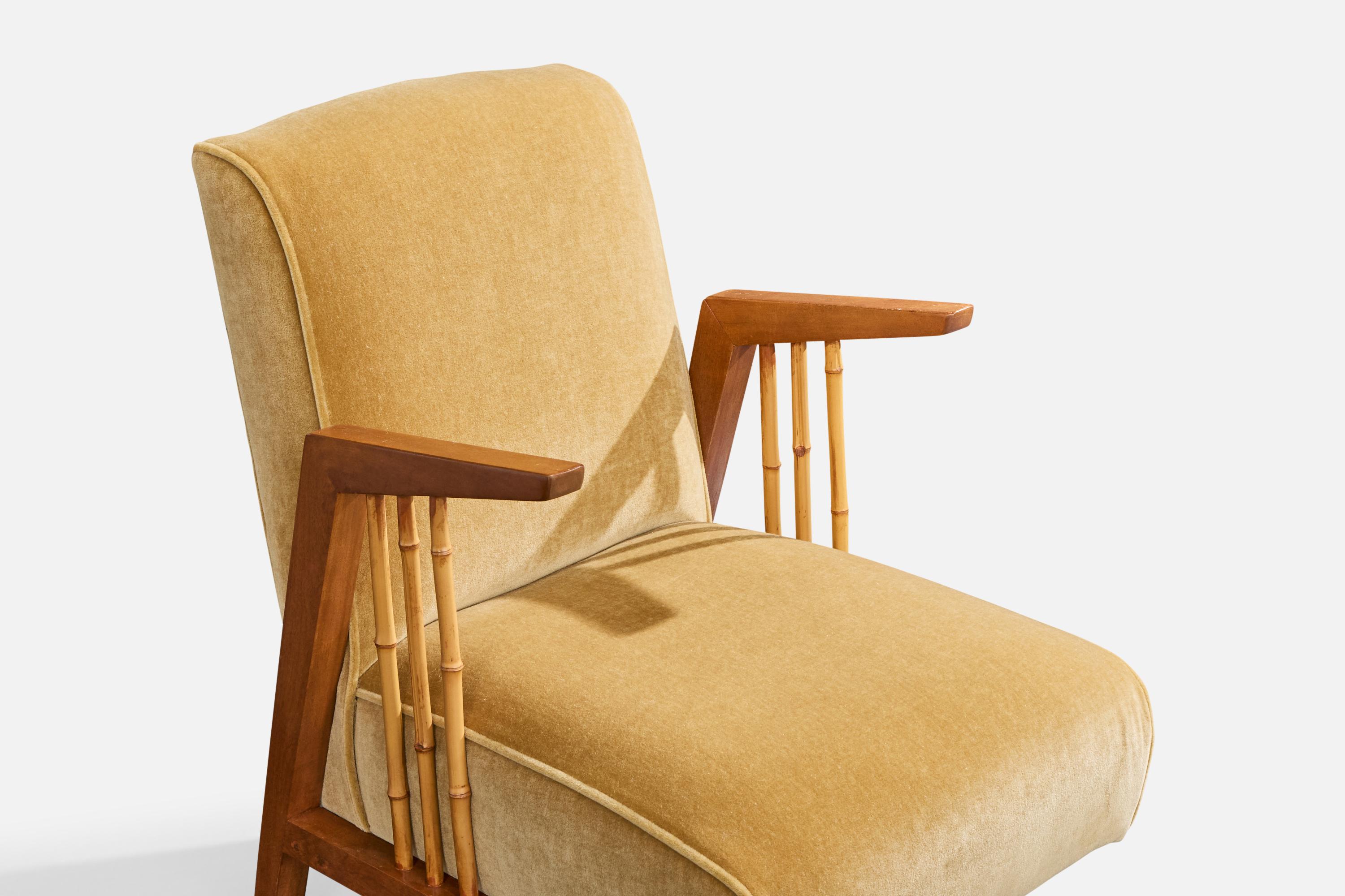 Diseñador americano, Sillas de salón, Madera, Bambú, Terciopelo, EE.UU., Años 50 en venta 2