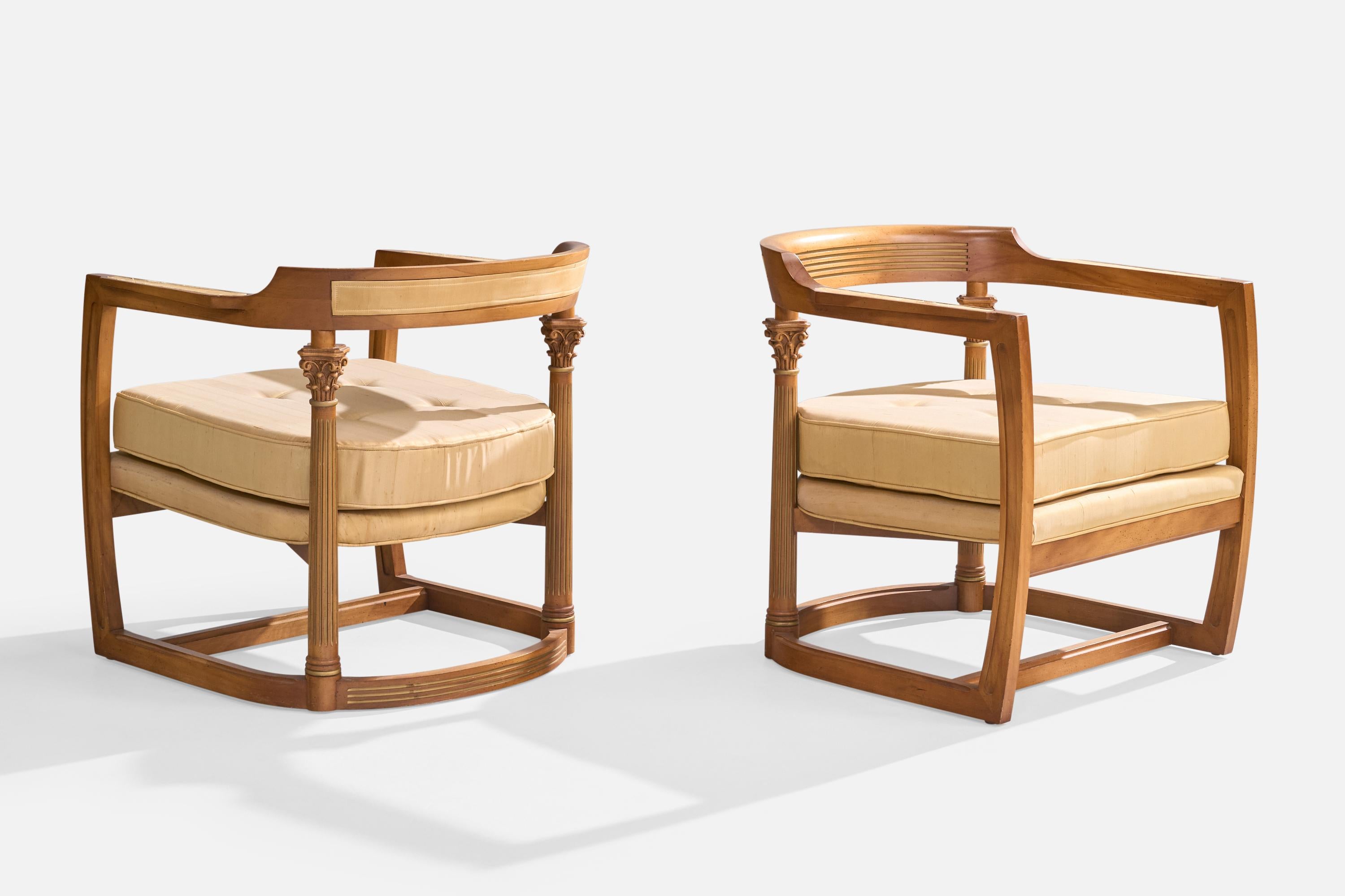 Amerikanische Designerin, Loungesessel, Holz, Stoff, USA, 1940er Jahre im Angebot 5