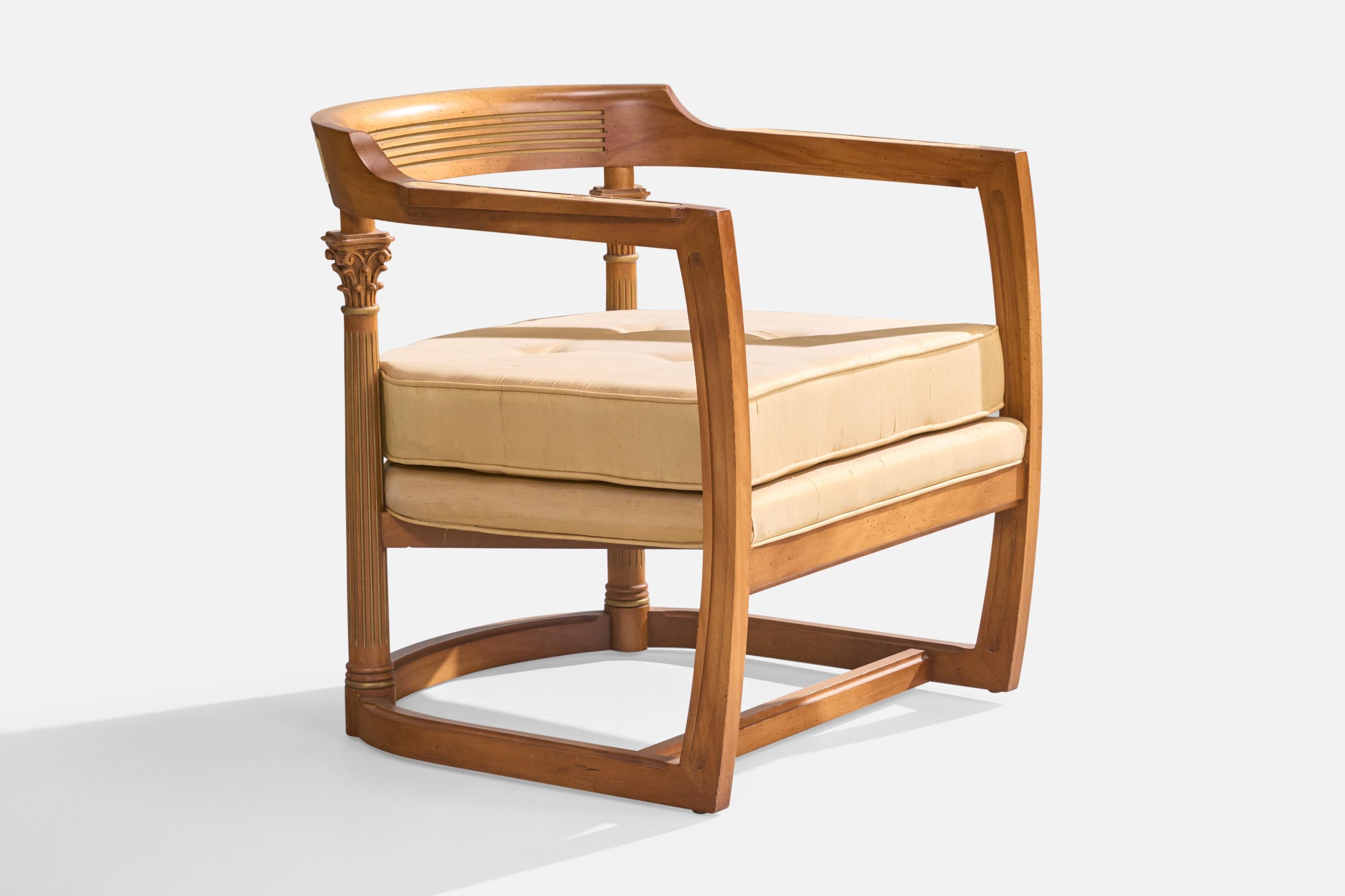 Amerikanische Designerin, Loungesessel, Holz, Stoff, USA, 1940er Jahre im Angebot 6