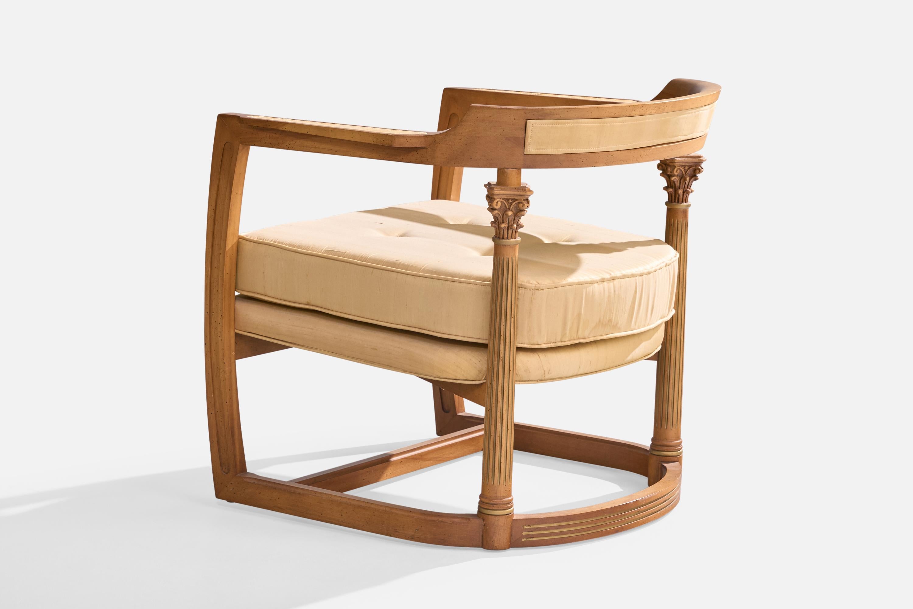 Amerikanische Designerin, Loungesessel, Holz, Stoff, USA, 1940er Jahre im Angebot 7
