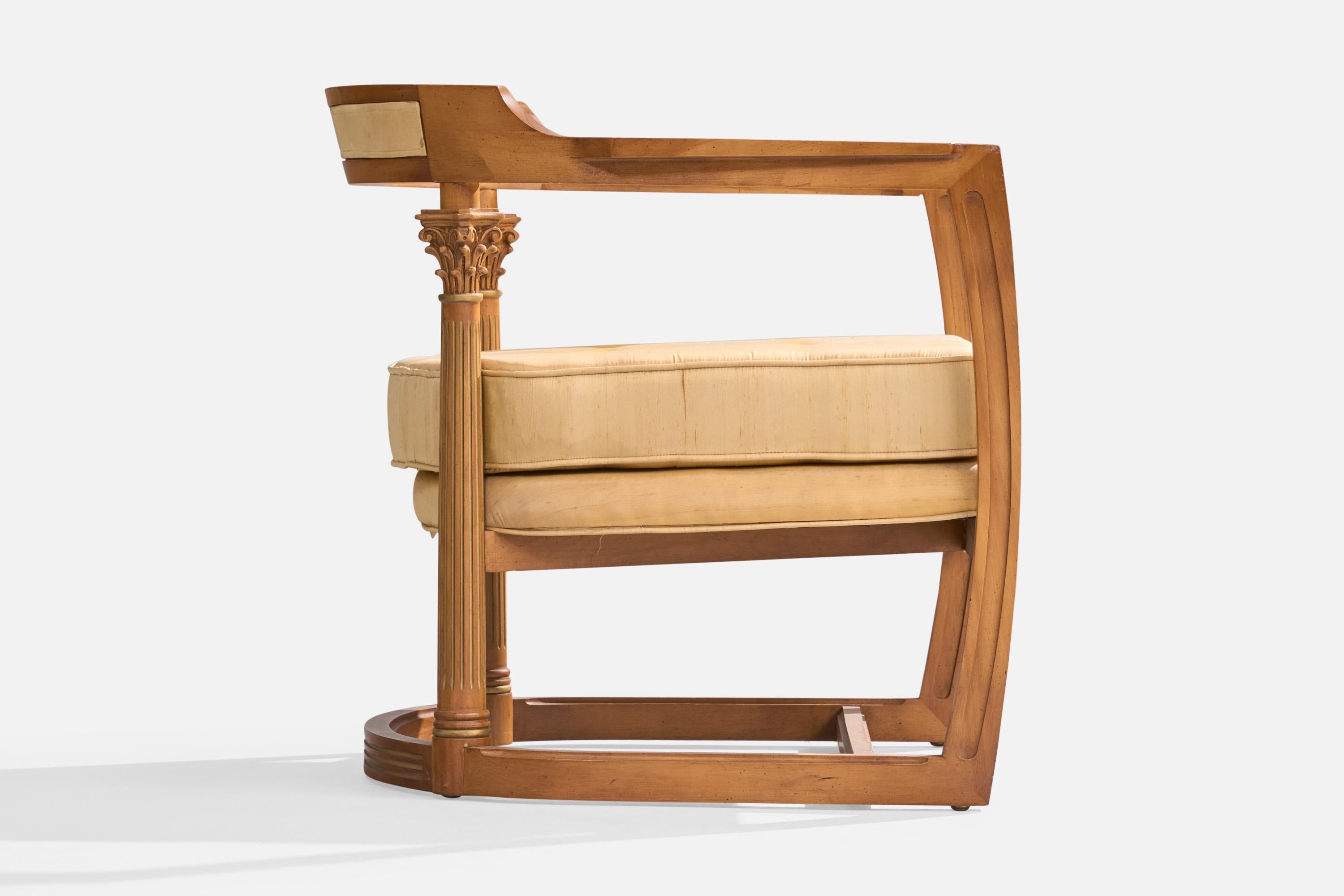 Amerikanische Designerin, Loungesessel, Holz, Stoff, USA, 1940er Jahre im Angebot 8