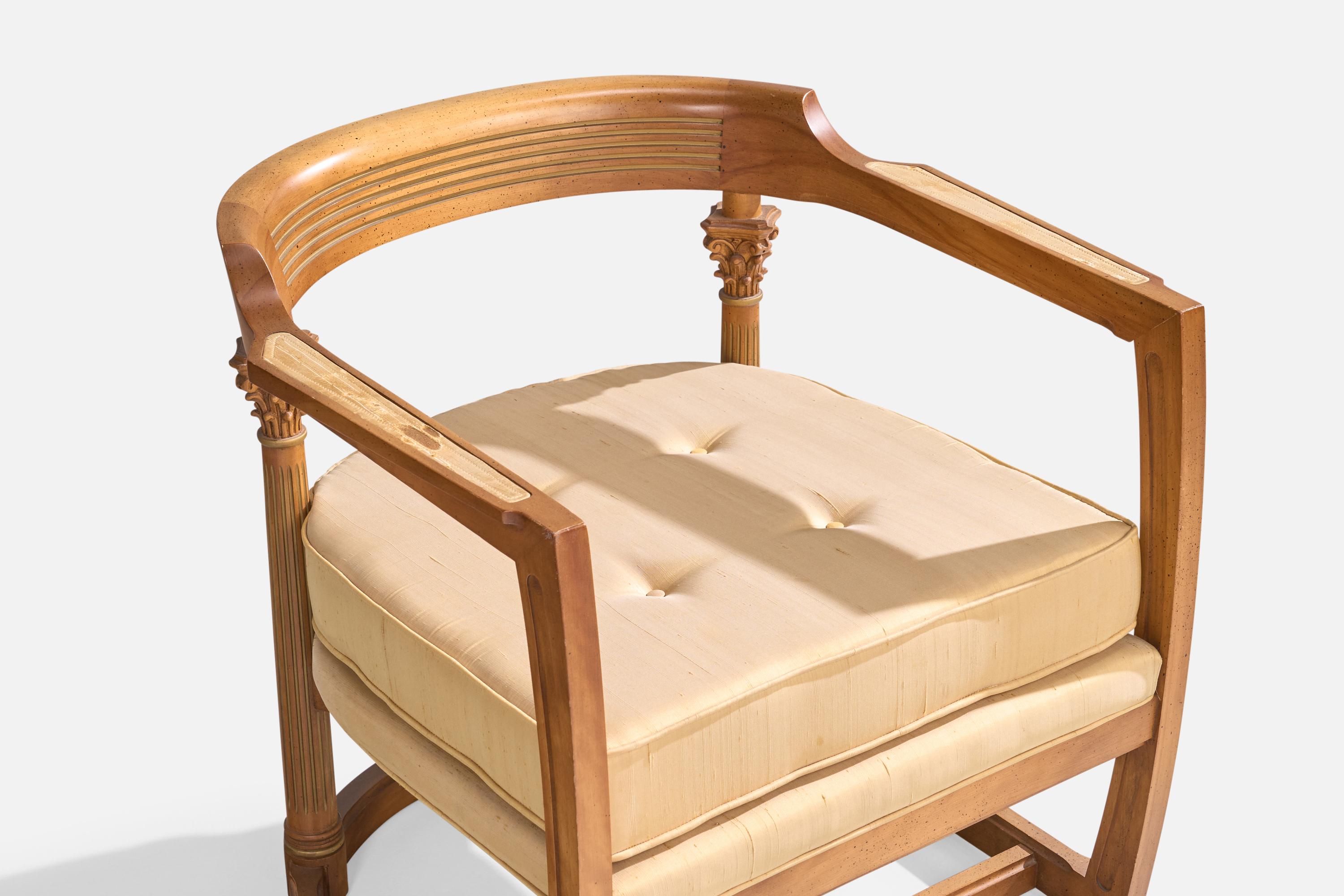 Amerikanische Designerin, Loungesessel, Holz, Stoff, USA, 1940er Jahre im Angebot 9