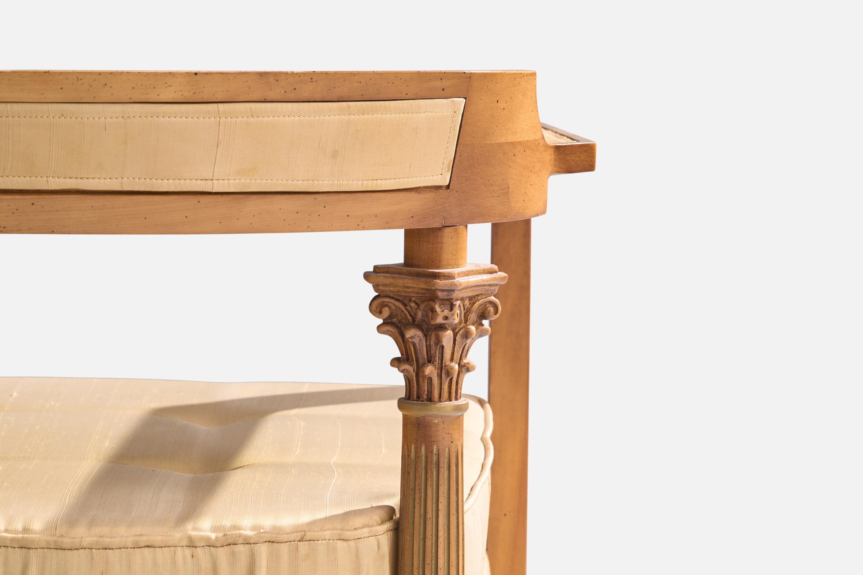 Amerikanische Designerin, Loungesessel, Holz, Stoff, USA, 1940er Jahre (amerikanisch) im Angebot