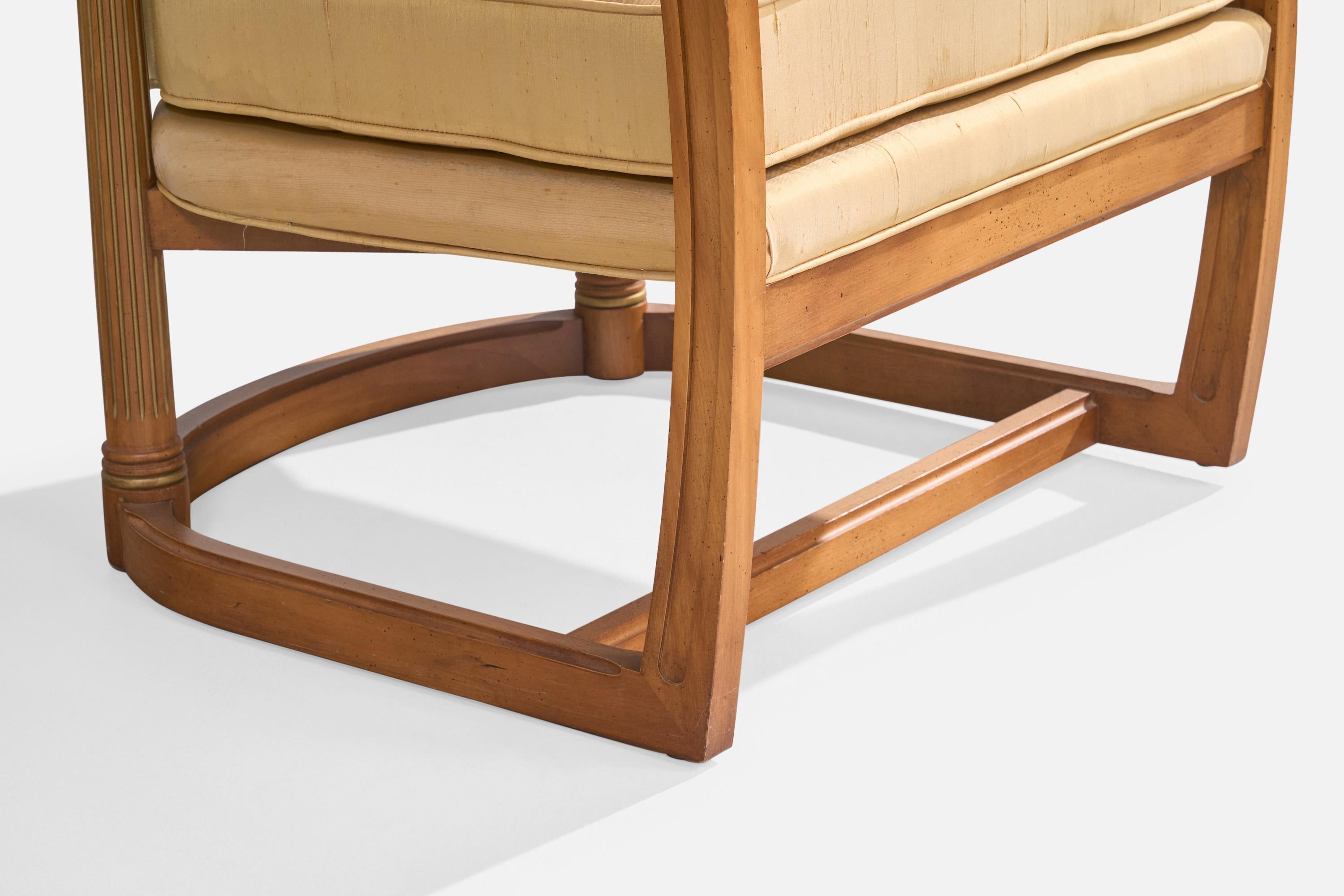 Amerikanische Designerin, Loungesessel, Holz, Stoff, USA, 1940er Jahre im Angebot 2