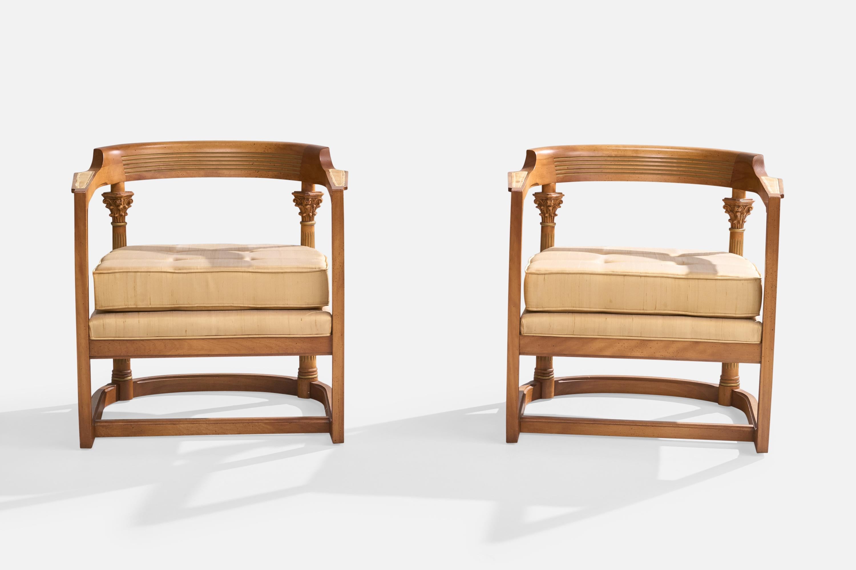 Amerikanische Designerin, Loungesessel, Holz, Stoff, USA, 1940er Jahre im Angebot 4