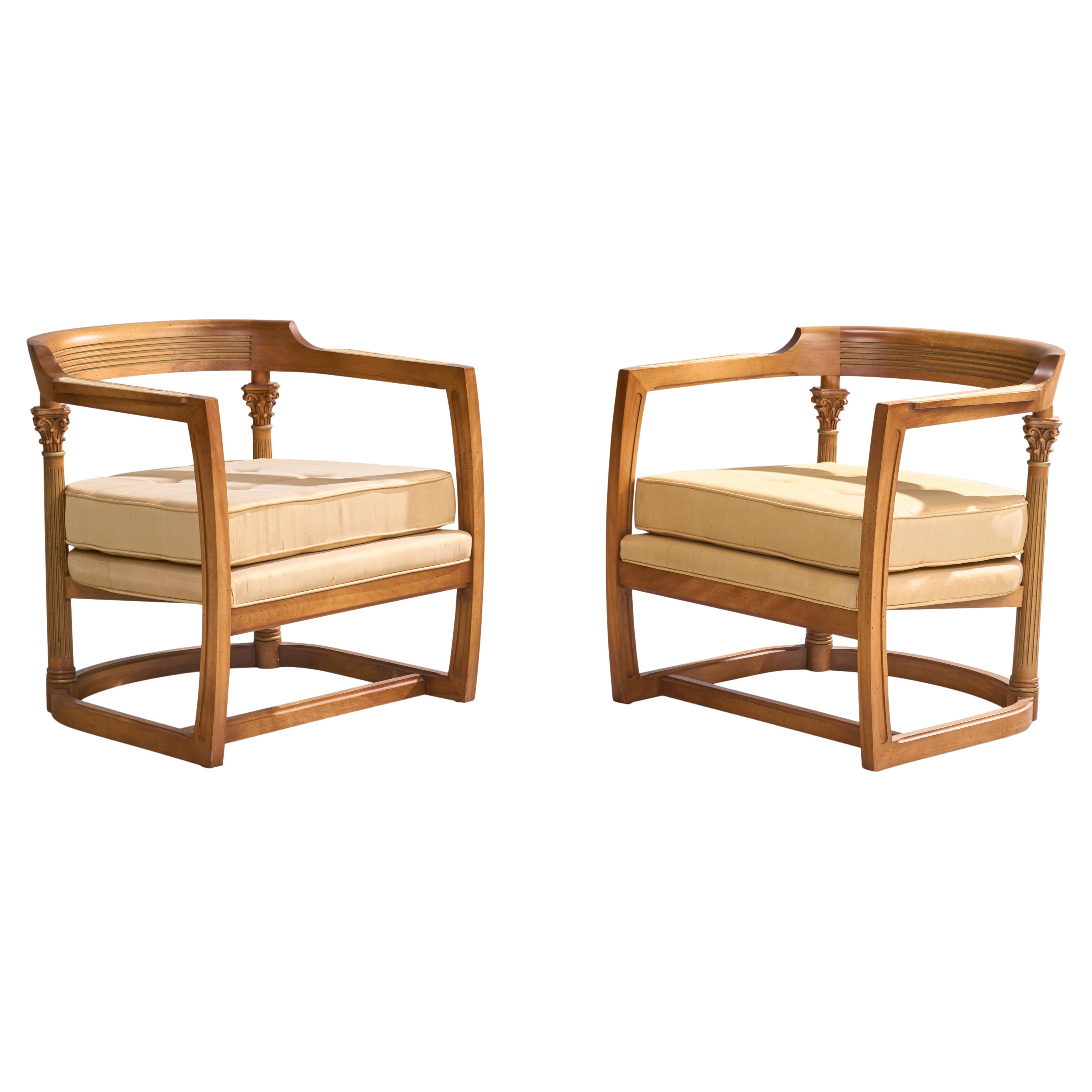 Diseñador americano, Sillas de salón, Madera, Tela, EE.UU., Años 1940