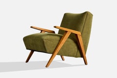Amerikanische Designerin, Loungesessel, Holz, Stoff, USA, 1950er Jahre