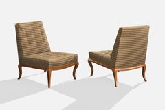 American Designer, Lounge Chairs, Wood, Fabric, USA, 1950s