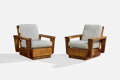 American Designer, Lounge Chairs, Wood, Fabric, USA, 1950s