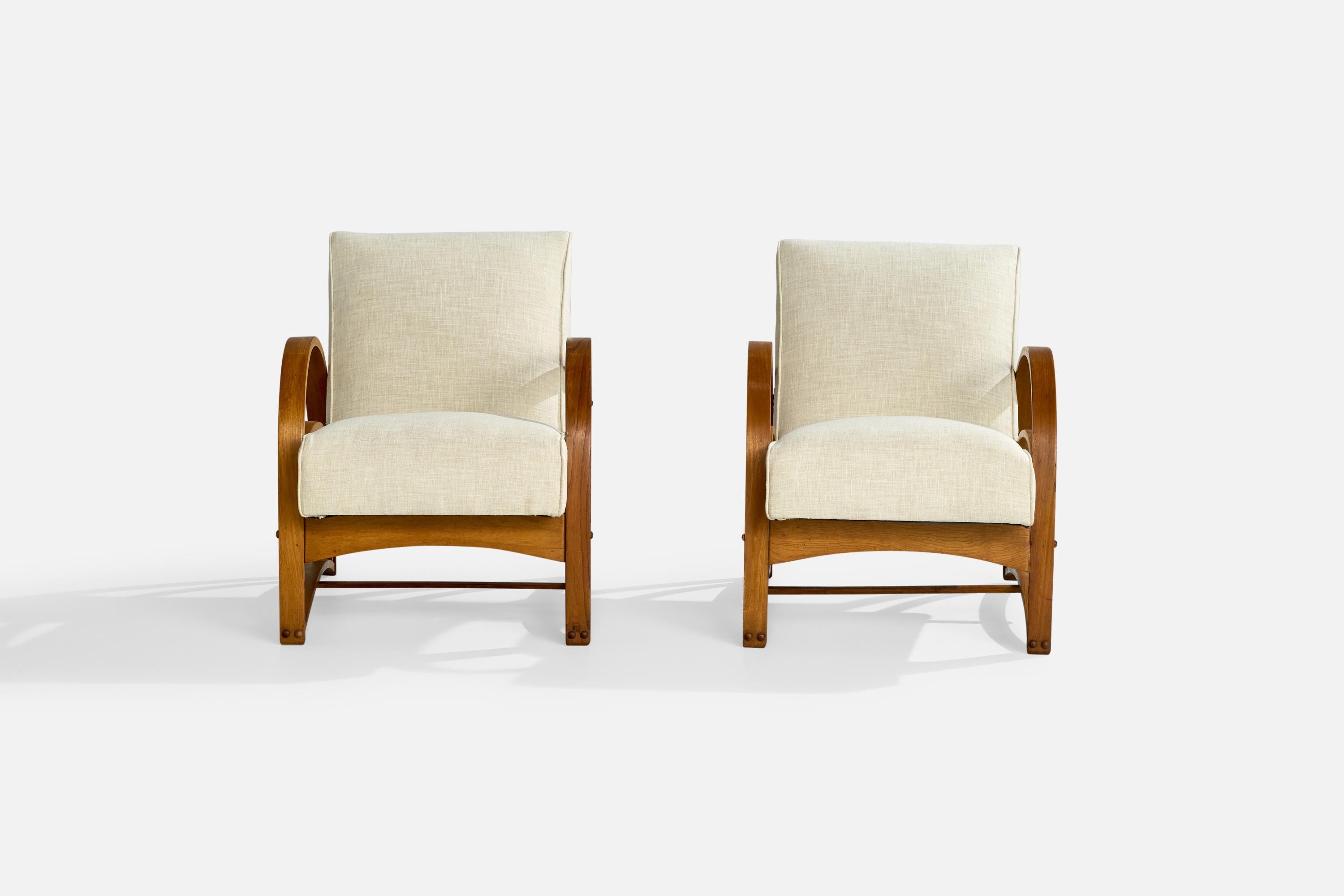 Mid-Century moderno Designer americano, Sedie da salotto, Wood, Fabrice, USA, anni '1950 in vendita