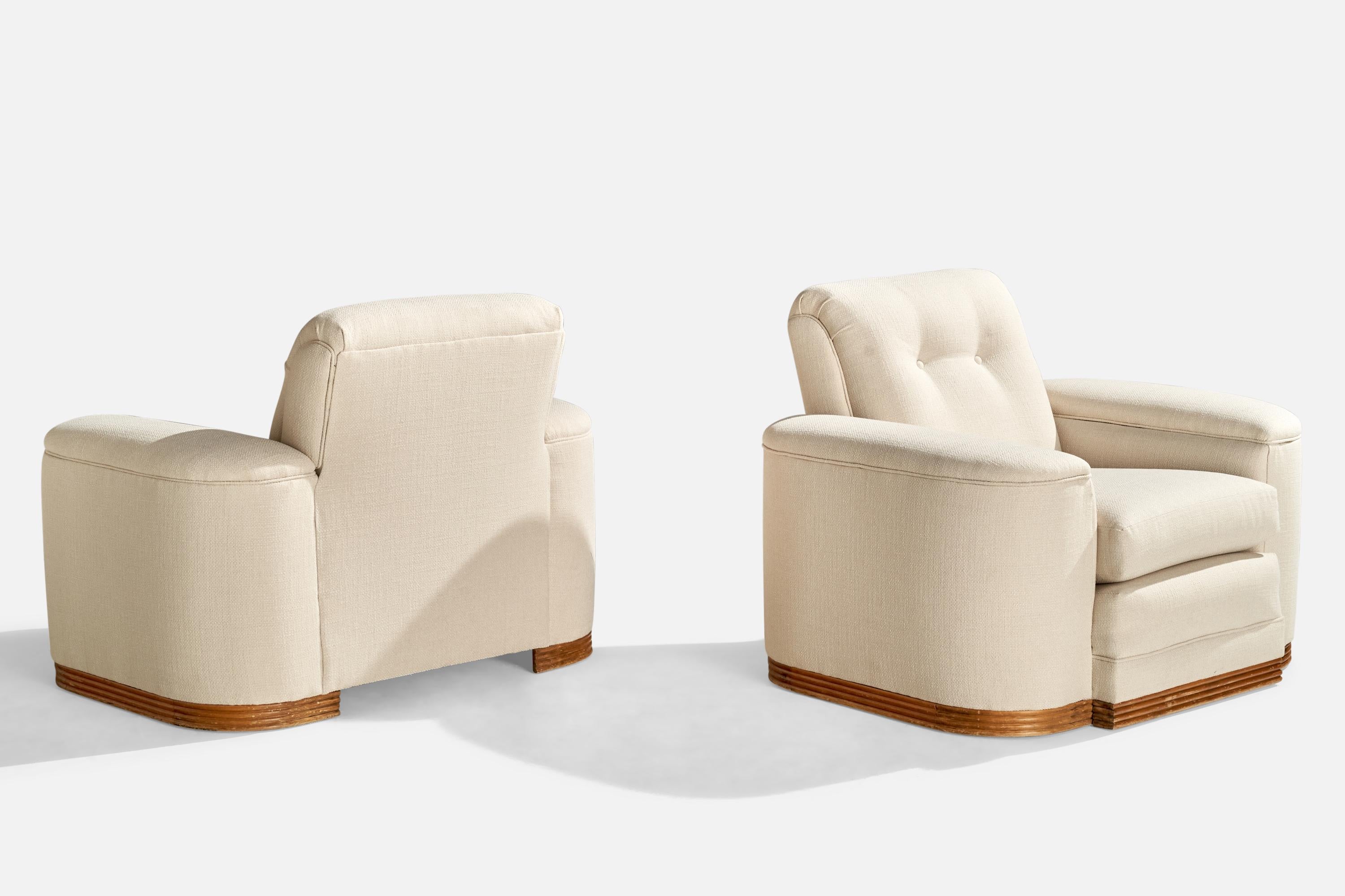 American Designer, Lounge Chairs, Wood, Fabric, USA, 1950s In Good Condition For Sale In High Point, NC